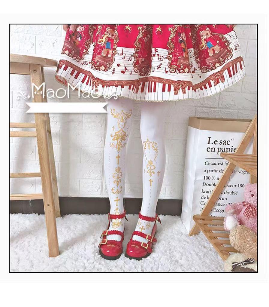 Wulala Mew~Elegant Lolita Pantyhose Daily Gold Foil Printing Tights 32880:403518