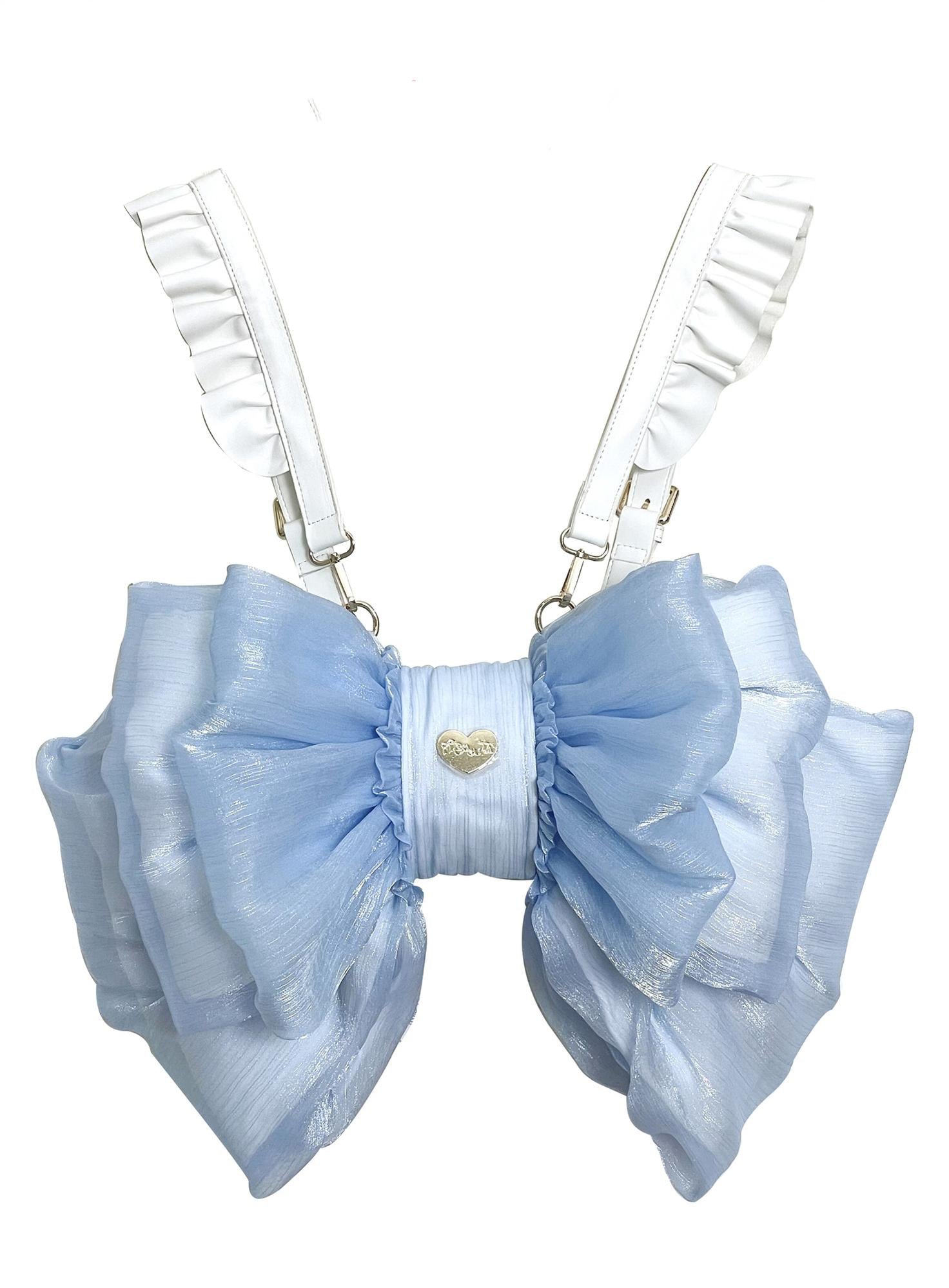 Boguta - Satin Butterfly Bow Bag Versatile Elegance Lolita Bag S blue bag+white shoulder strap