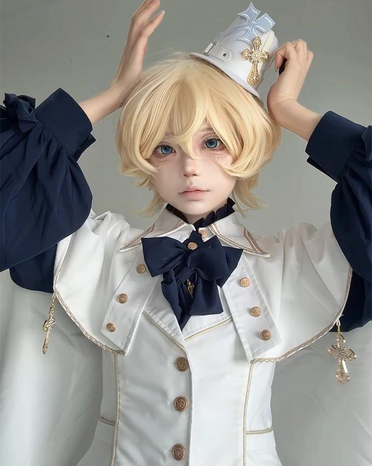 Fallen Holy Star - Ouji Lolita Ruffled Chiffon Blouse & Cape Set, Elastic Shorts 45816:863714