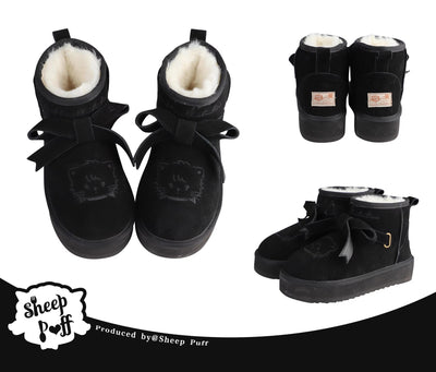 Sheep Puff~Winter Lolita Shoes Warm Fleece Snow Boots Black 34 