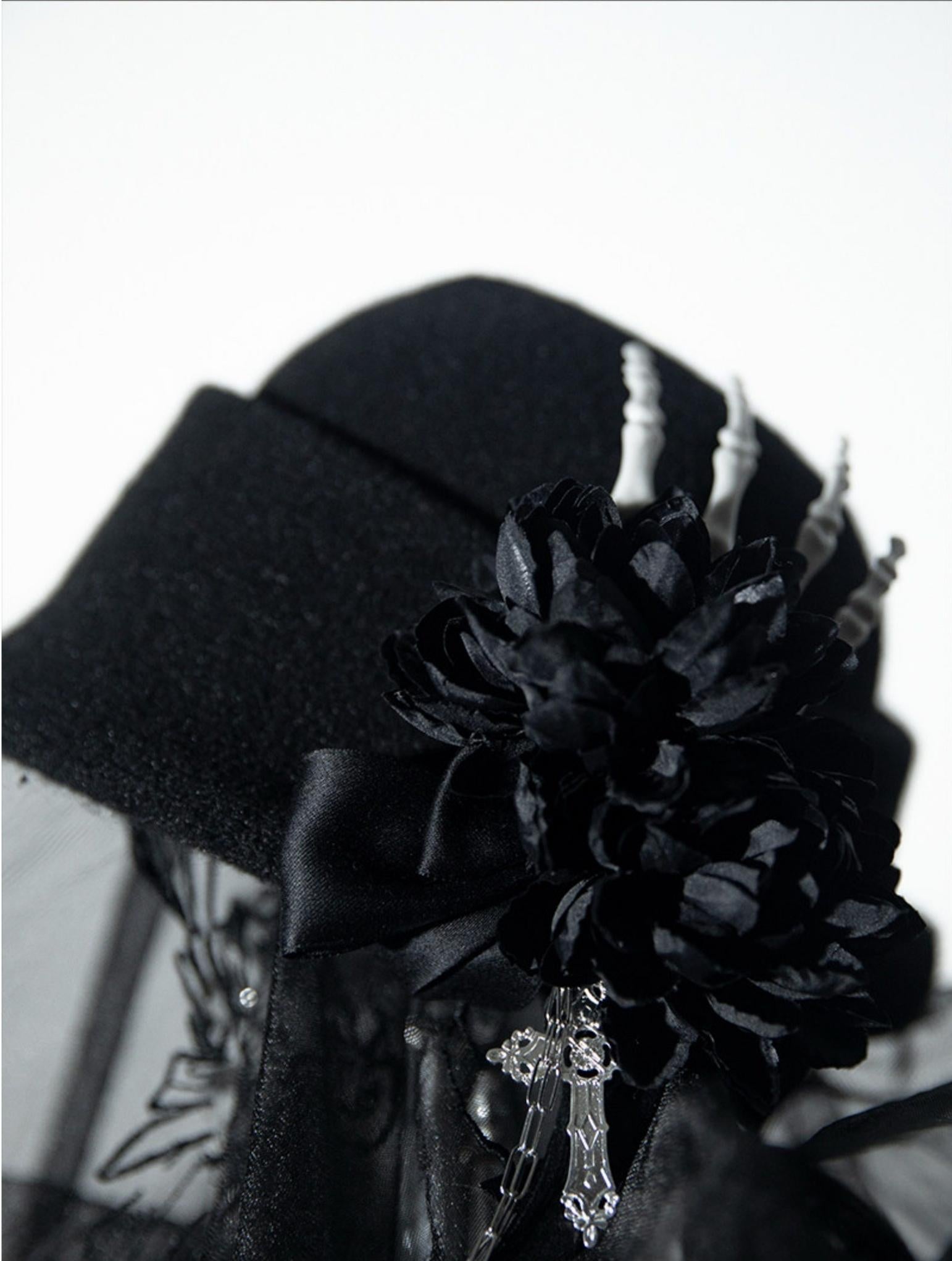 Cain and Lilith - Wool Gothic Lolita Long Coat, Cross Details Lilith Knit Hat Only (with detachable Hanamaru headpiece) S