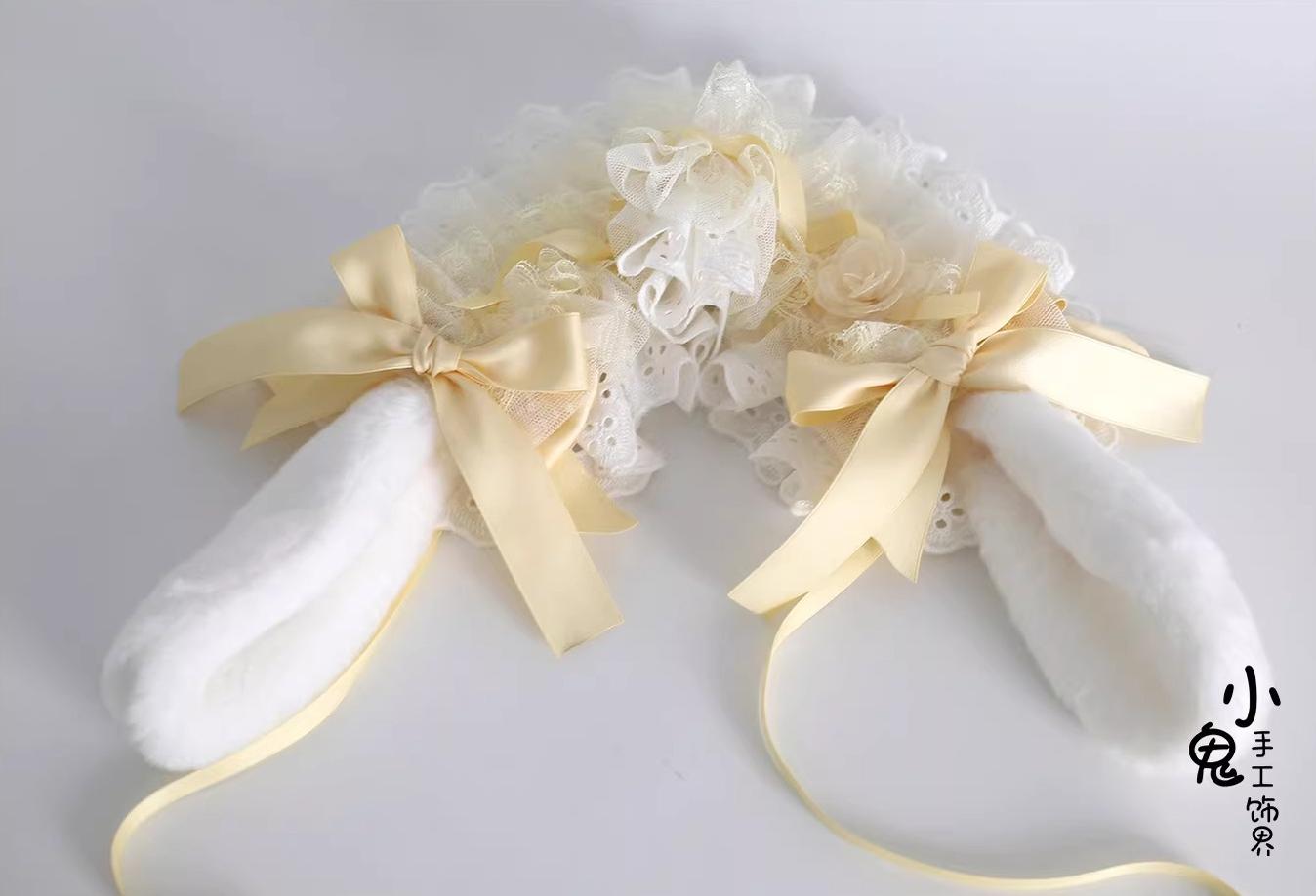 Lace Lolita Hairband, 2-in1 Bunny Ear Hairband