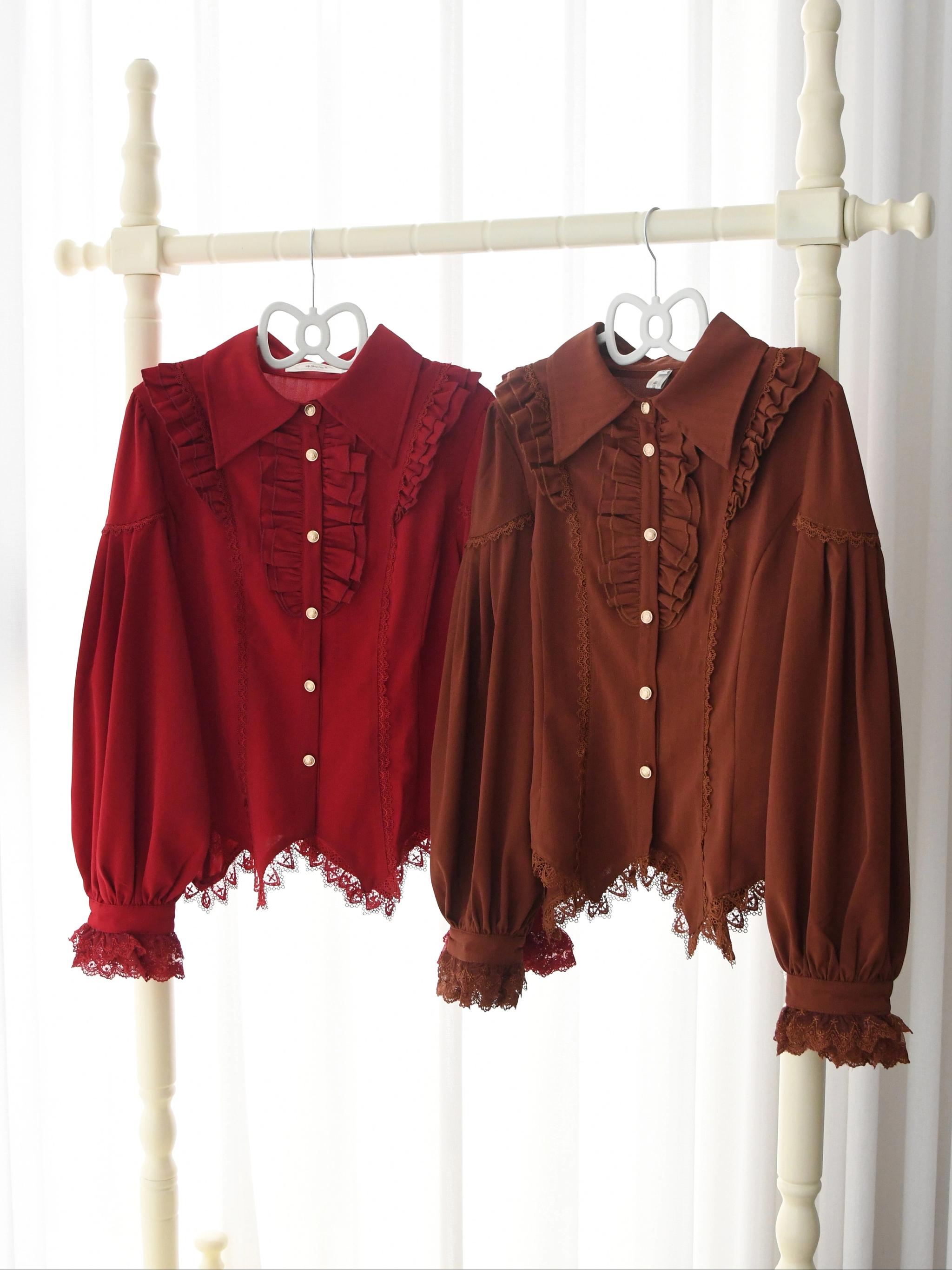 DMFS Lolita - Night Banquet - Pointed Collar Classic Lolita Shirt, Long Sleeve