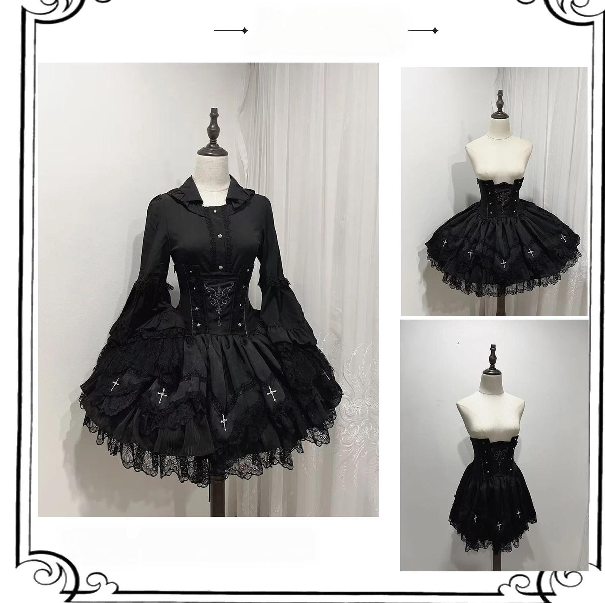 Halloween Gothic Lolita Boned Skirt with Cross Accent (L M S) 46086:874277