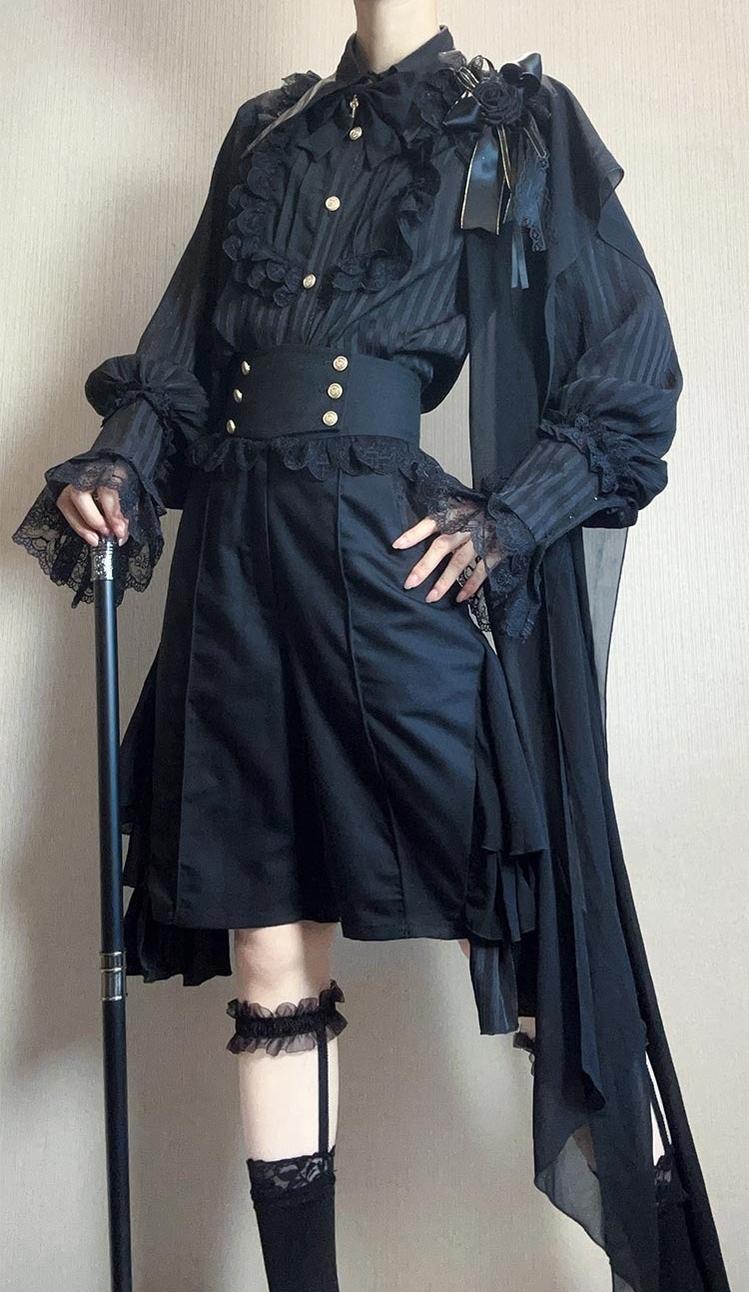 CastleToo - Eternal City - Black Ouji Lolita Pointed Collar Shirt Outfit