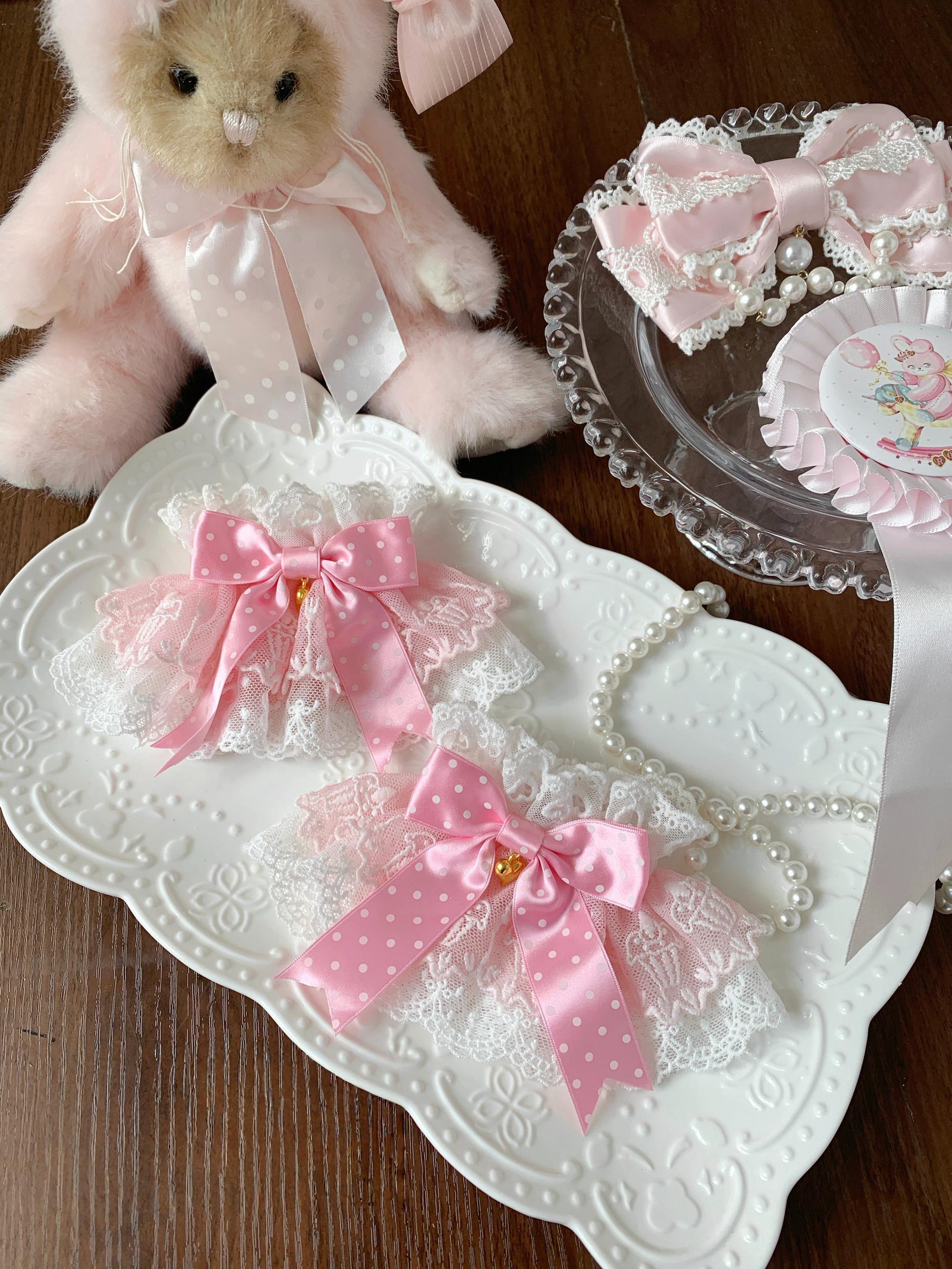 Sweet Lolita Lace Cuffs, Polka Dot Bow 44344:808757