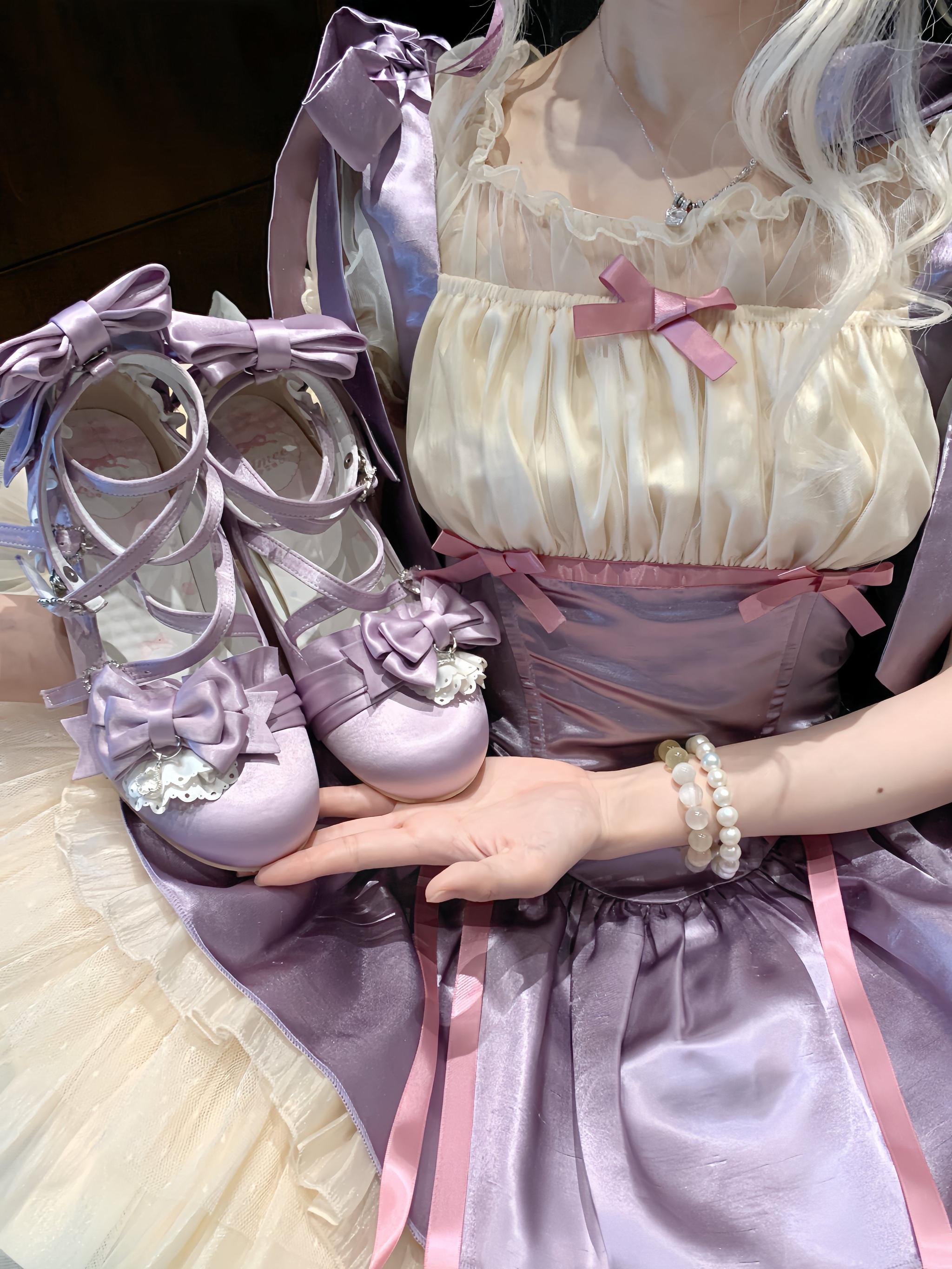Thousand Knots - Classic Lolita Satin Heels Shoes, Bow-shaped Heel
