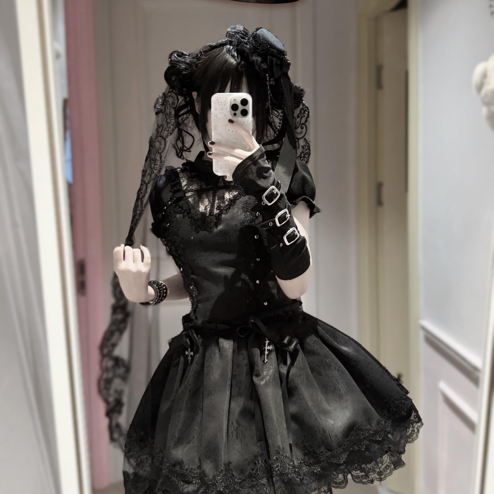 Cross Order - Gothic Lolita OP Dress, Lace Hem & Cross