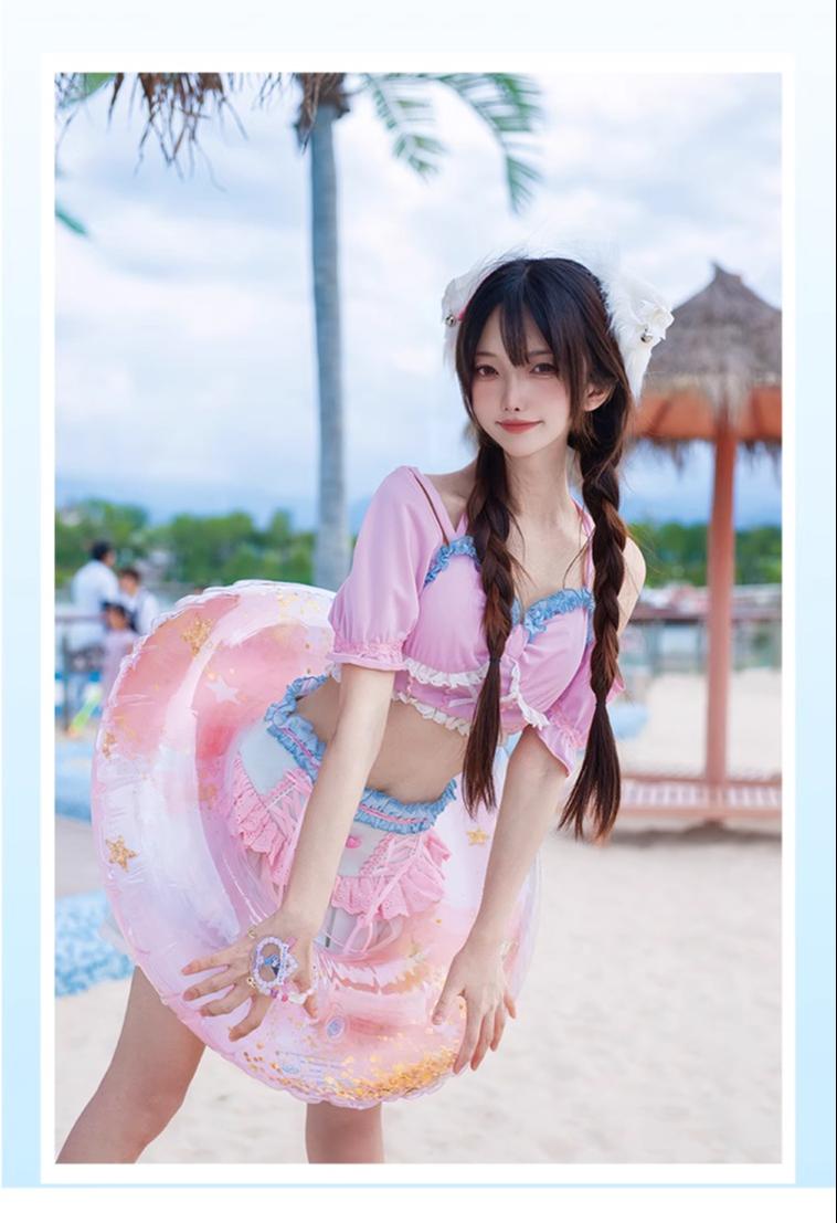 OCELOT - Sweet Lolita-inspired Two-piece Swimsuit with Removable Sleeve