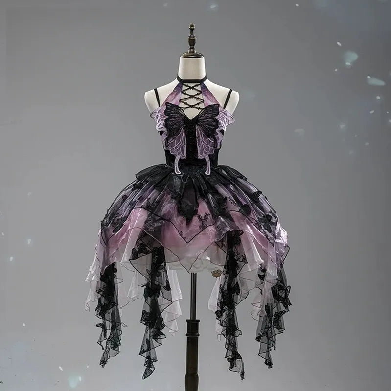 Dead Leaf Butterfly - Chiffon Gothic Lolita JSK, Irregular Tiered Skirt Purple - JSK Only (1.0 version) S