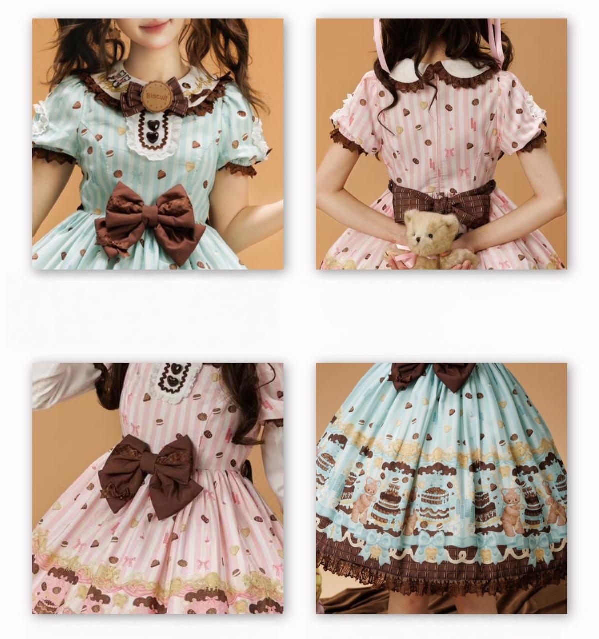 Cake Bear - Sweet Lolita Embroidered Collar Dress, Bear and Cake Print