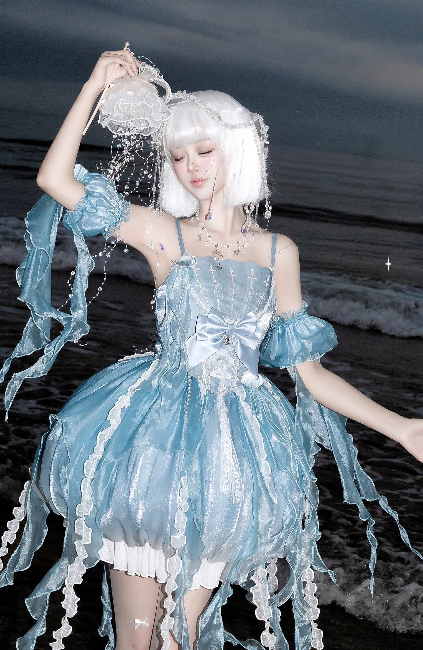 Dreaming Jellyfish - Sweet Lolita JSK Dress, Shell-shaped Neckline and Bubble Hem (2XL L M S XL) 45834:864444