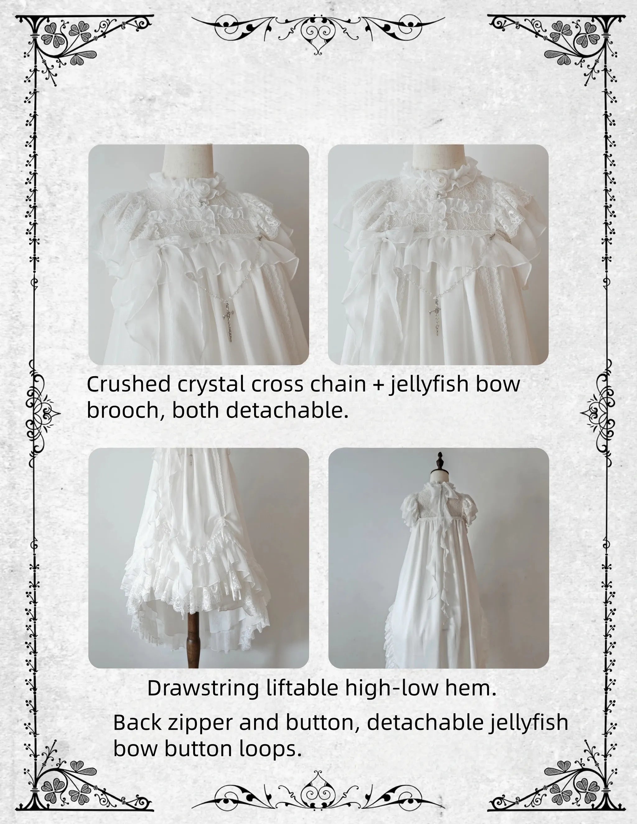 Ghost Jellyfish - Chiffon Gothic Lolita OP, Drawstring Liftable High-low Hem 45549:853757