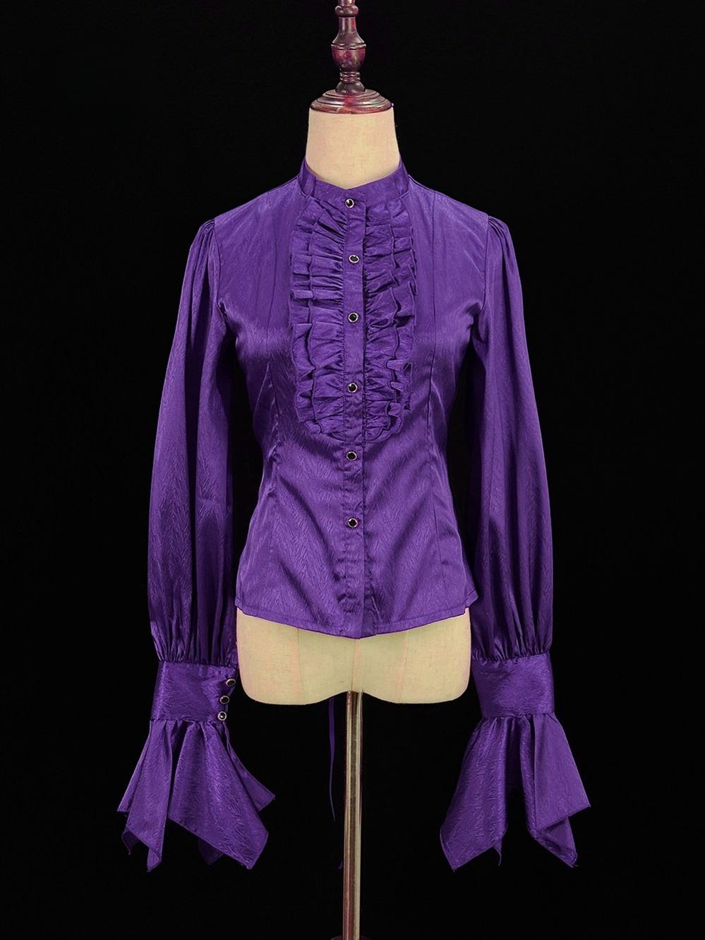 Moonnight Return - Stand Collar Ouji Lolita Shirt, Irregular Cuffs (Purple / 2XL L M S XL XS) 44595:816574