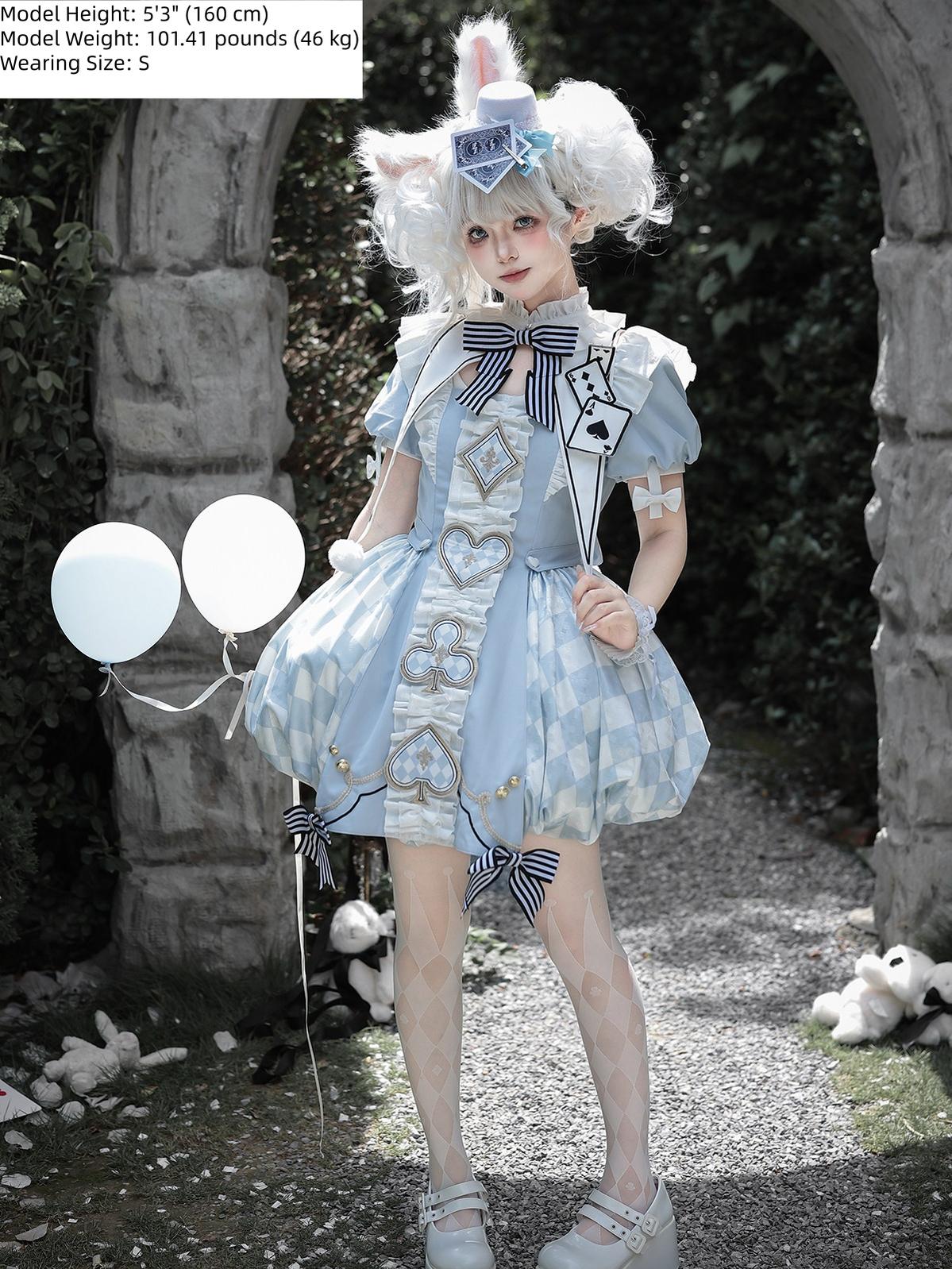 For Alice - Doll-like Lolita Jacquard OP Dress Set, Elastic Bubble Hem 45690:859725