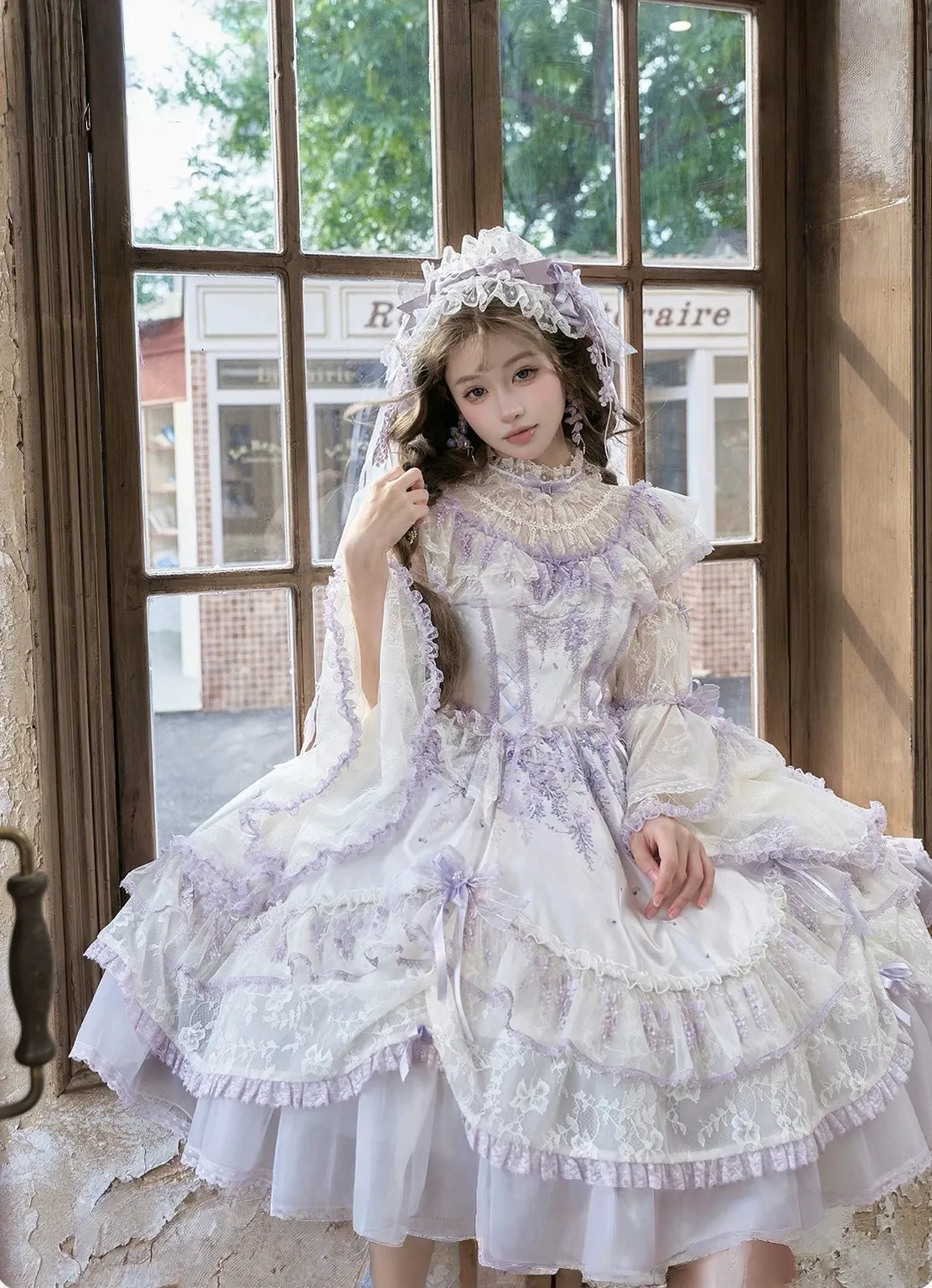 Wisteria Courtyard - Dreamy Purple Classic Lolita Dress, Wisteria Embroidery
