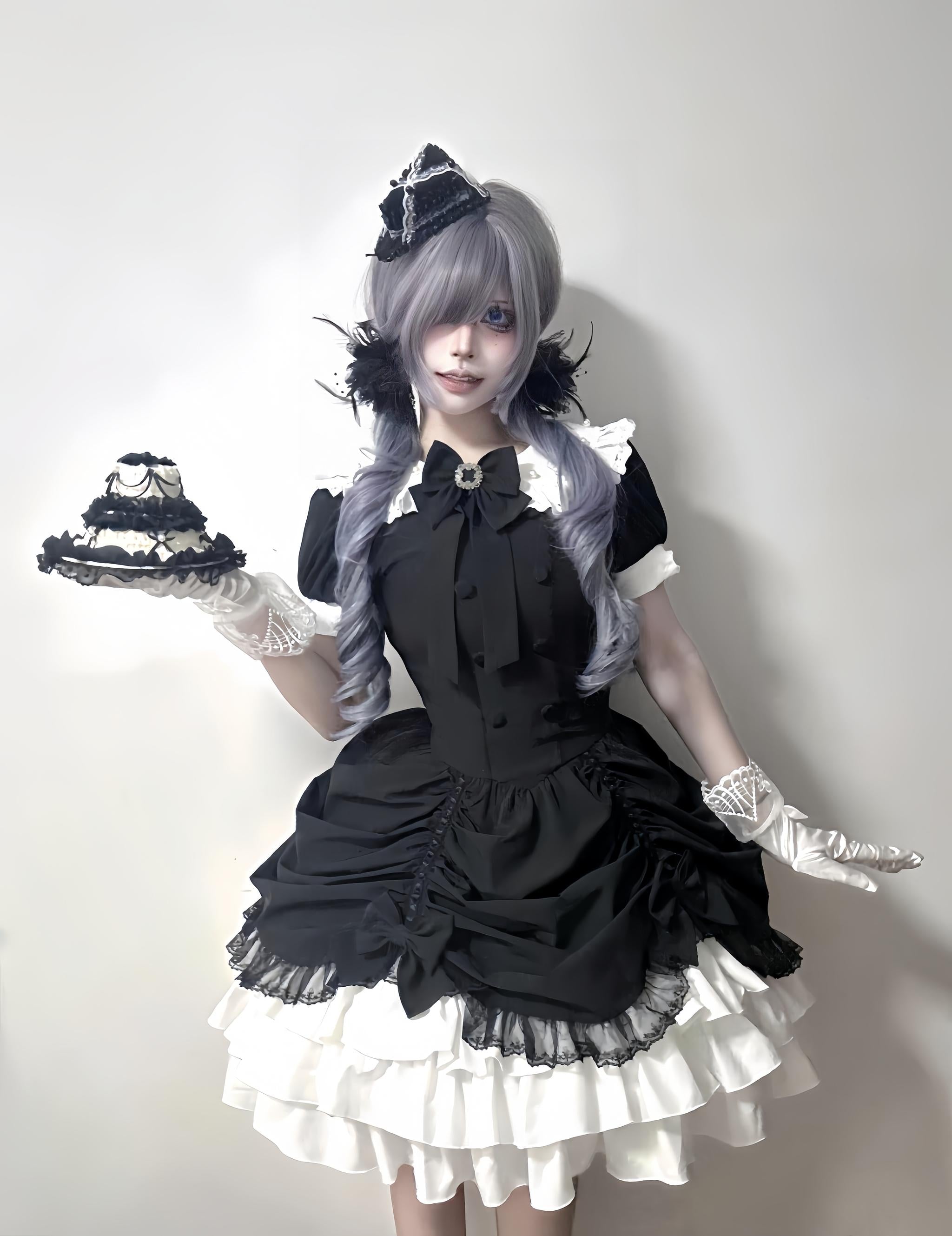 Obsidian - Gothic Lolita OP Dress, Irregular Collar with Pearls 44789:822288