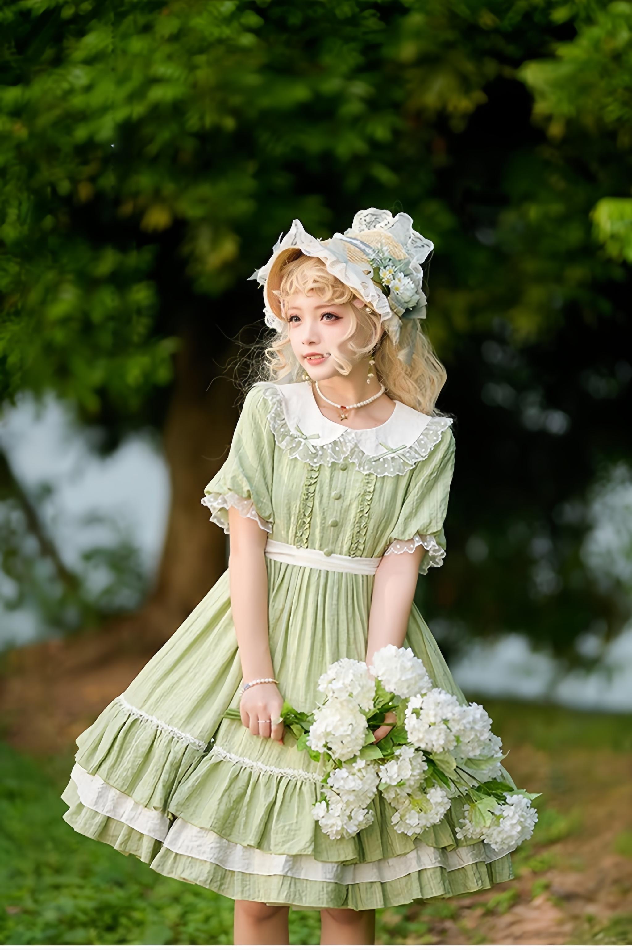Afternoon Tea - Classic Lolita OP Dress, Lace Peter Pan Collar