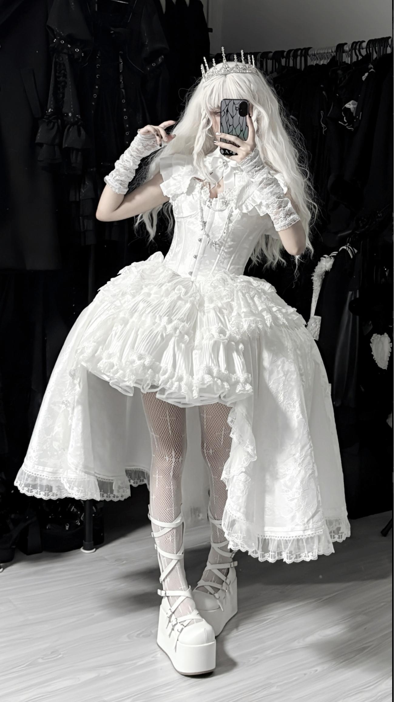 Dawn Sacrament - Striped Jacquard Gothic Lolita SK Dress, Boning Bodice