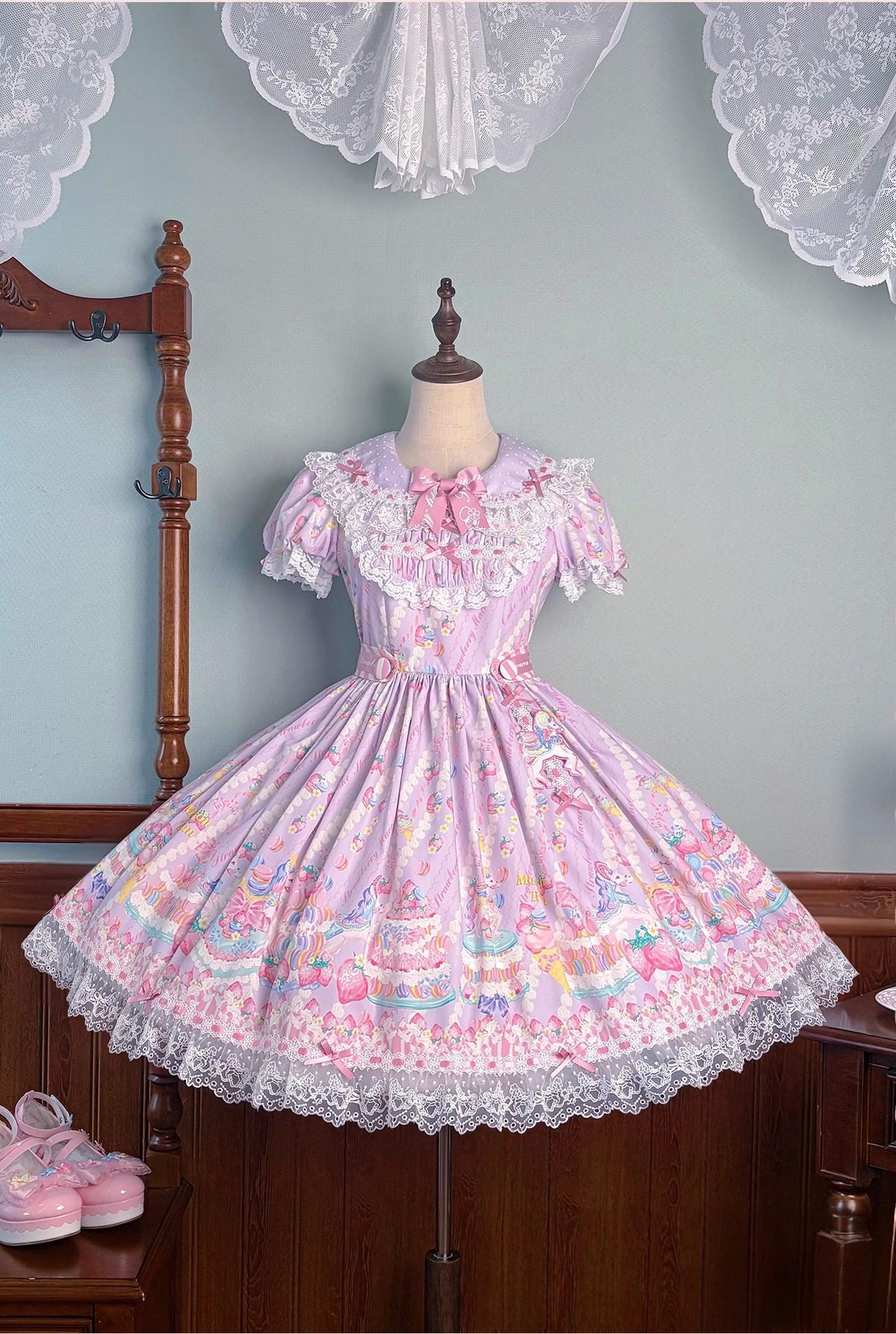 Macaron - Printed Sweet Lolita OP Dress, Old School Lolita JSK Available (L M S XL XS) 45078:834047