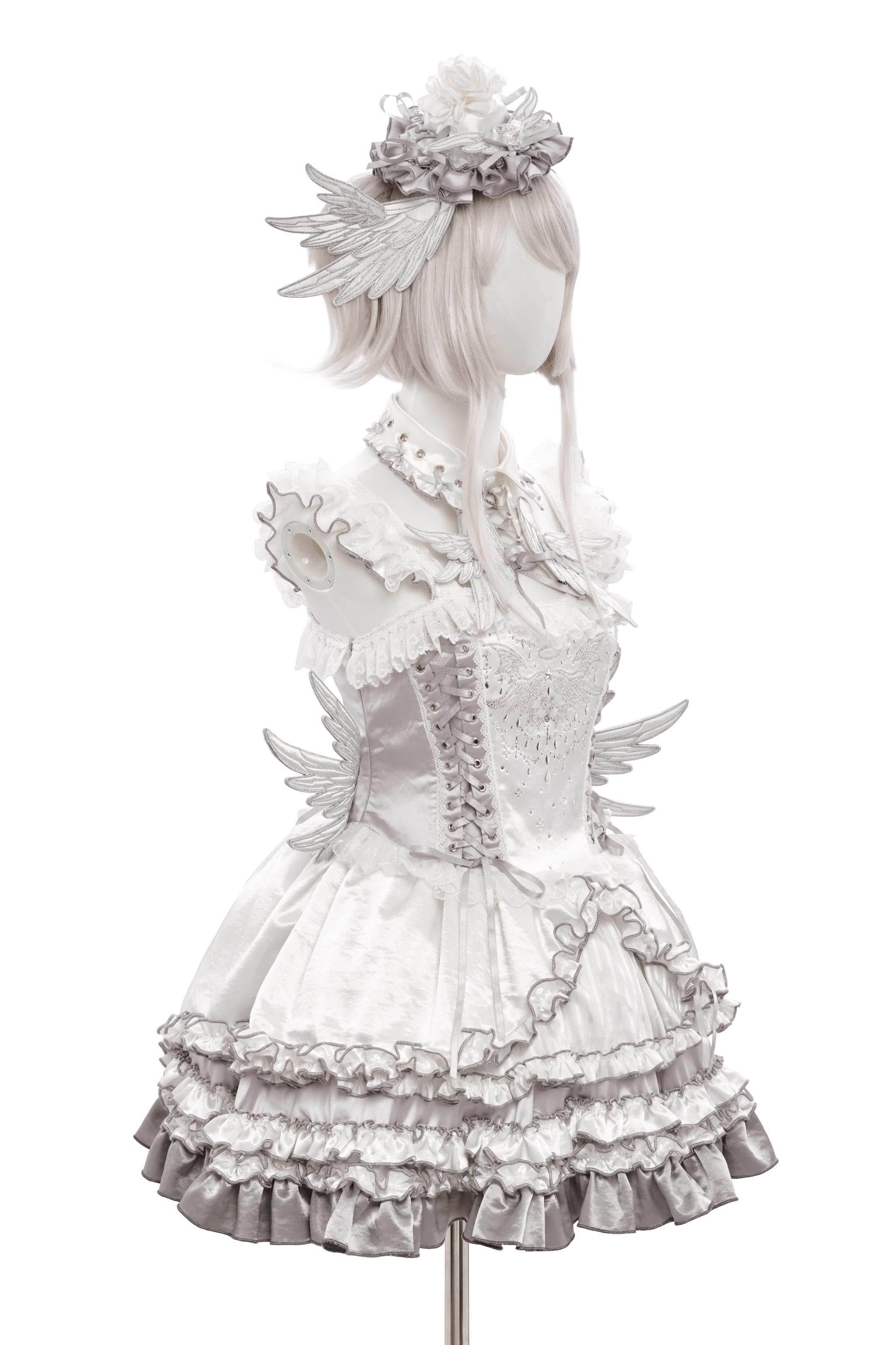 LustrE - Metallic Angel - Silver-white Punk Lolita JSK, Wing and Rhinestone Details 44276:801927