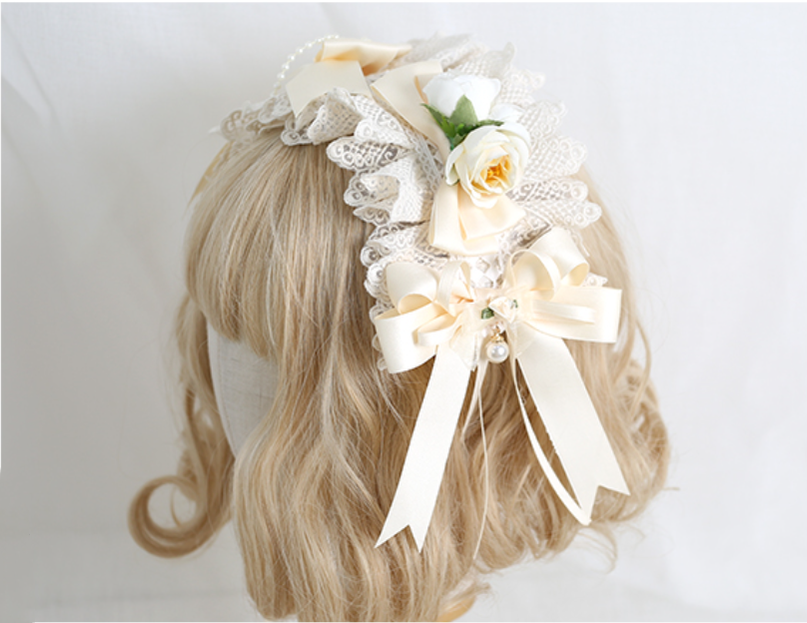 Xiaogui~Sweet Lolita Ivory Lace bow Hair Accessories 13852:216128