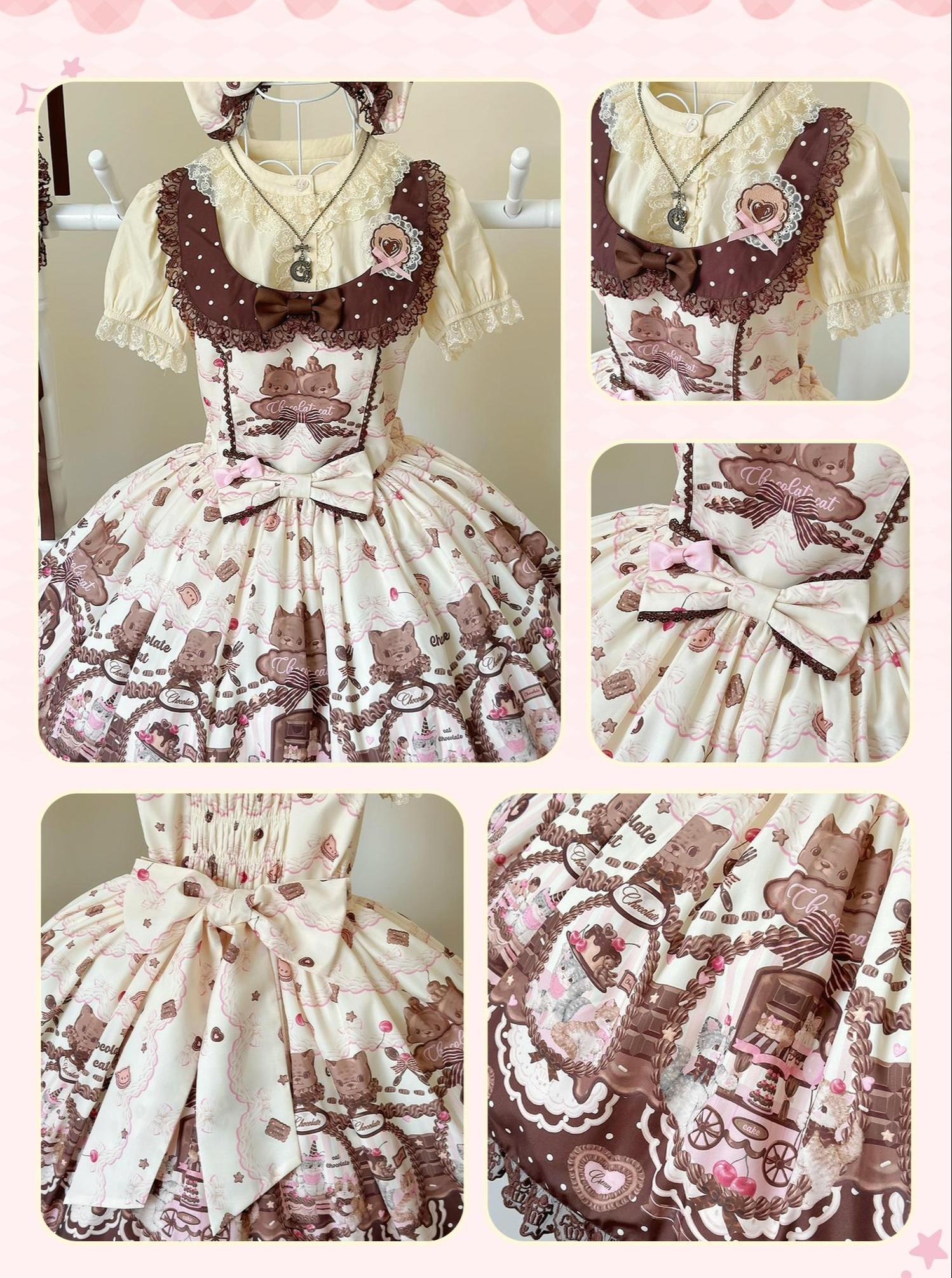 Sweet Dream Sheep - Chocolate Cat - Kawaii Lolita JSK, Cat & Chocolate Print 43857:787312