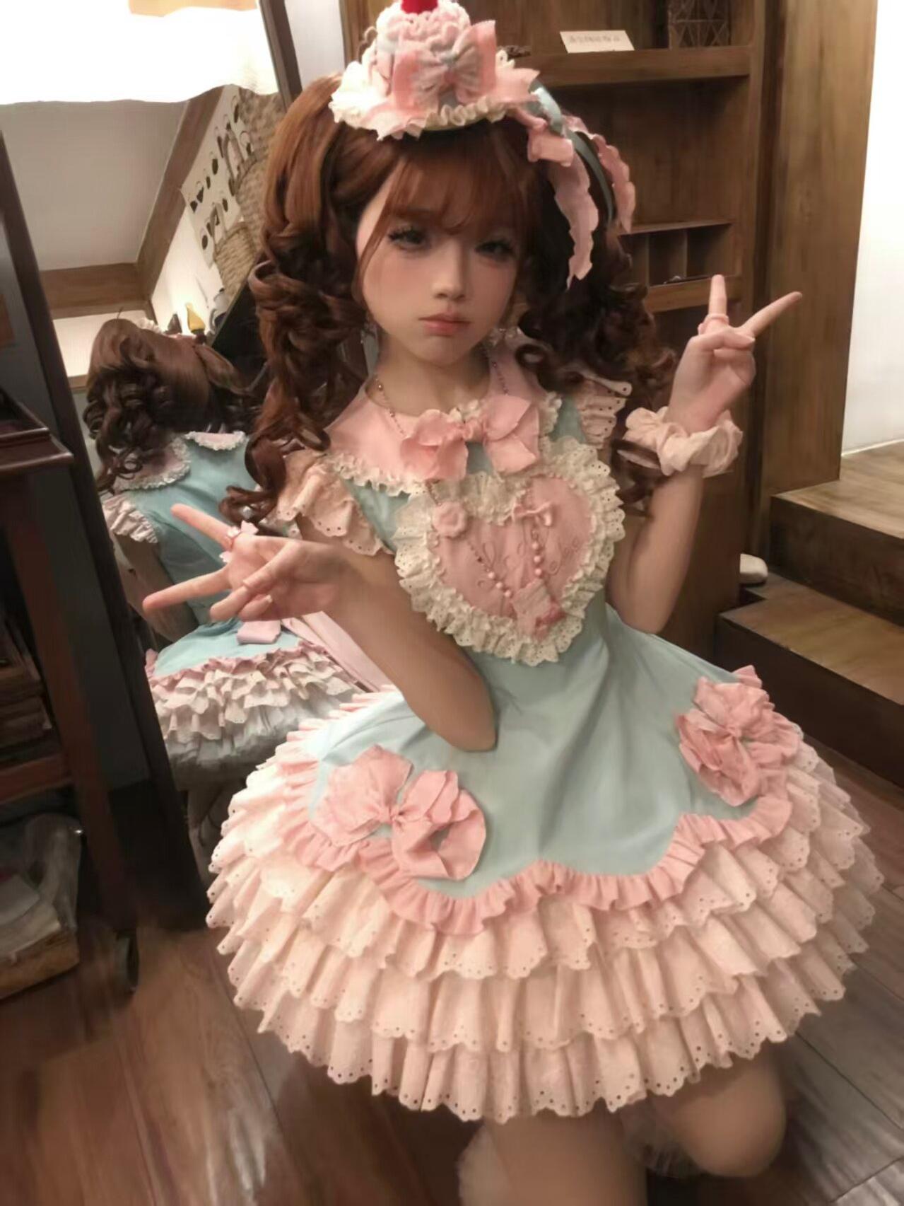 Bafei Honey Words - Sweet Lolita Embroidery JSK Dress, Tiered Hem