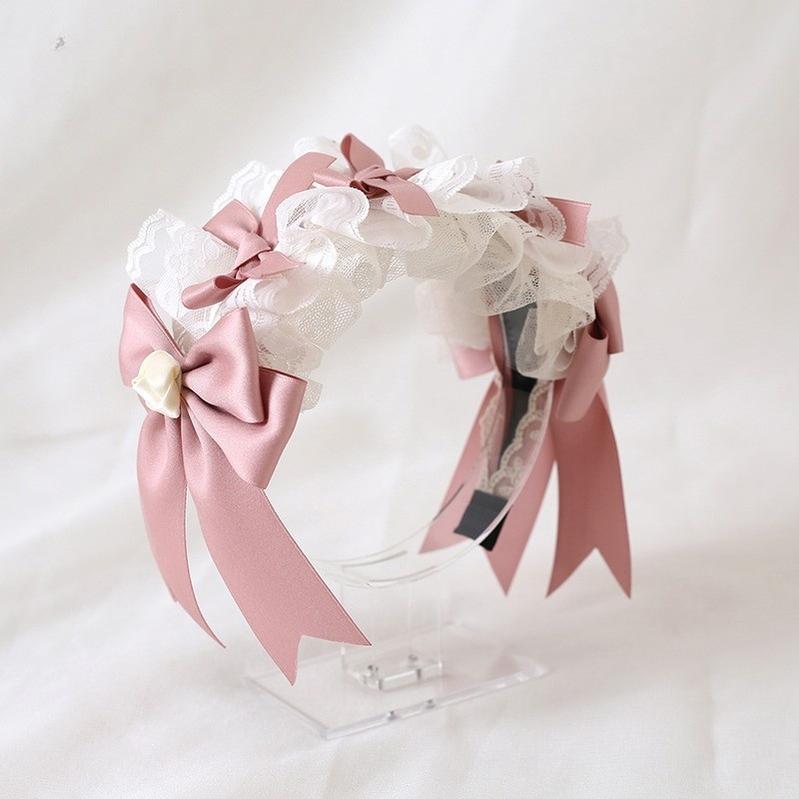 Xiaogui - Ivory & Pink Sweet Lolita Headdress Bridal Lace Headwear