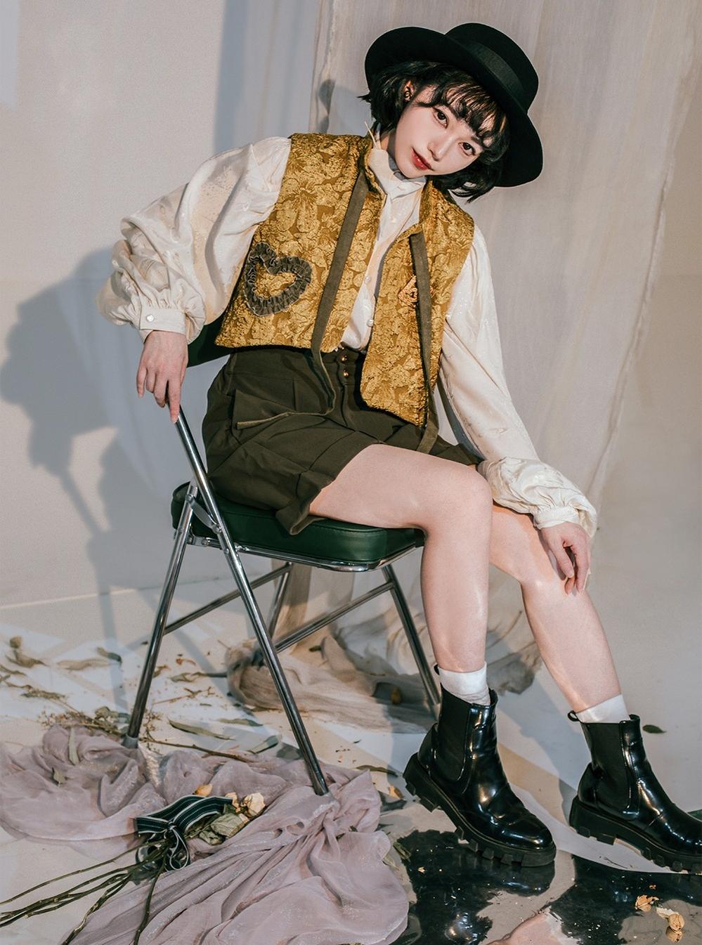 Gilded Age - Vintage Lolita Vest Suit, Oil Painting Style Skirt Coat