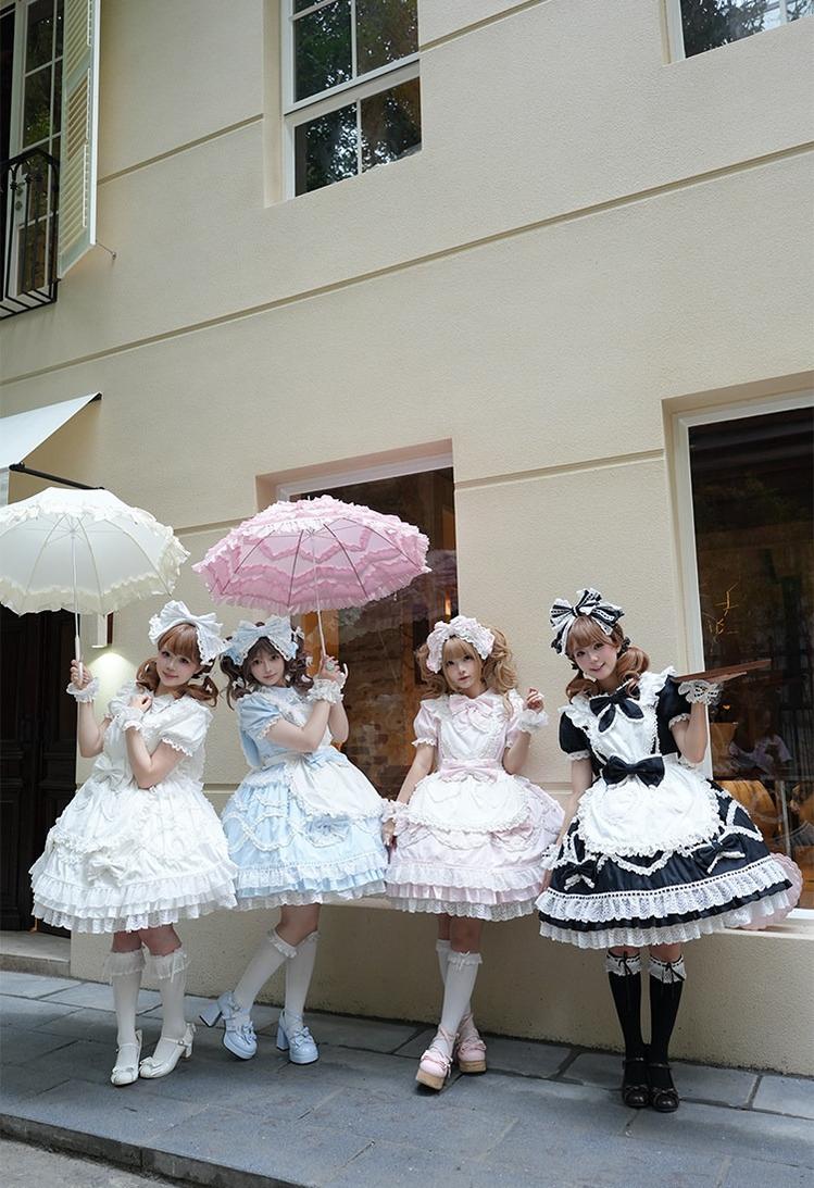 Creamy Sweet Bunny - Cotton Old School Lolita Bunny Ear OP Dress with Bows