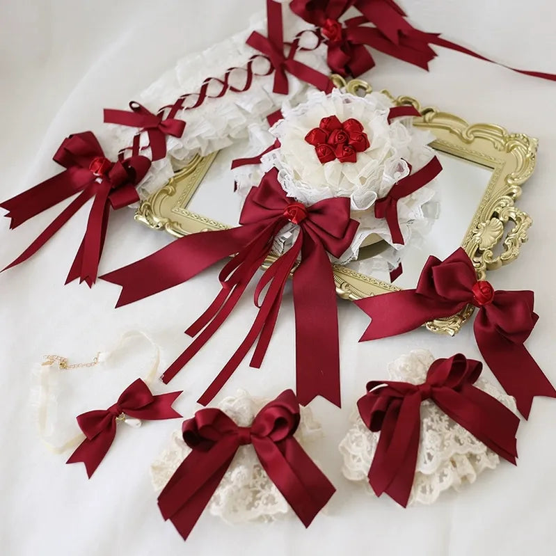 Xiaogui - Elegant Lolita Hairband Dark Red Headwear Small Hat with Fixed Clip