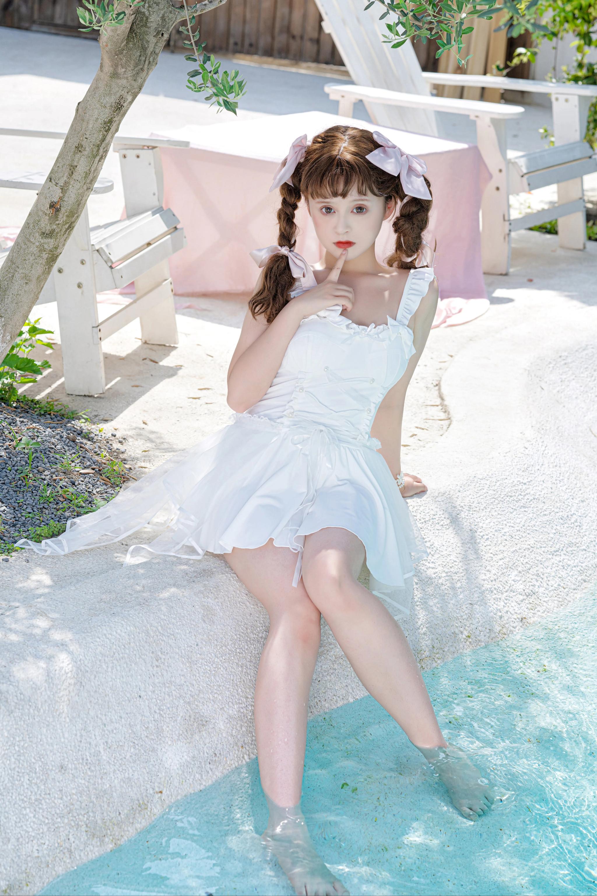 Your Princess - White Lolita Inspired Swimsuit with Pearls and Tulle Overlay