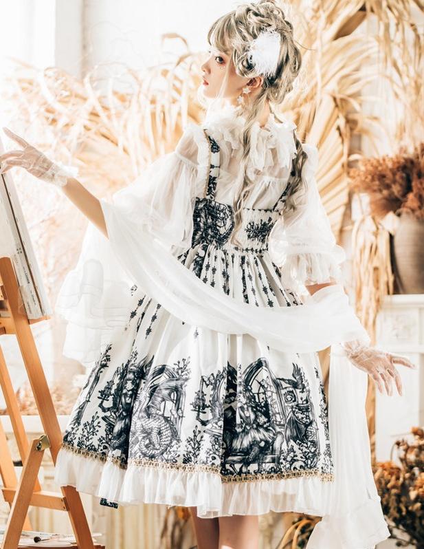 Dragon Witch - Printed Gothic Lolita JSK Dress, Front Opening