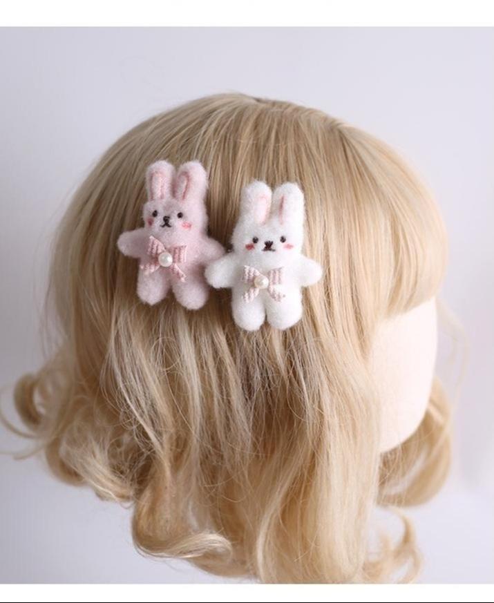 Xiaogui - Sweet Lolita Headdress Pink White Bunny Ear Hair Accessory