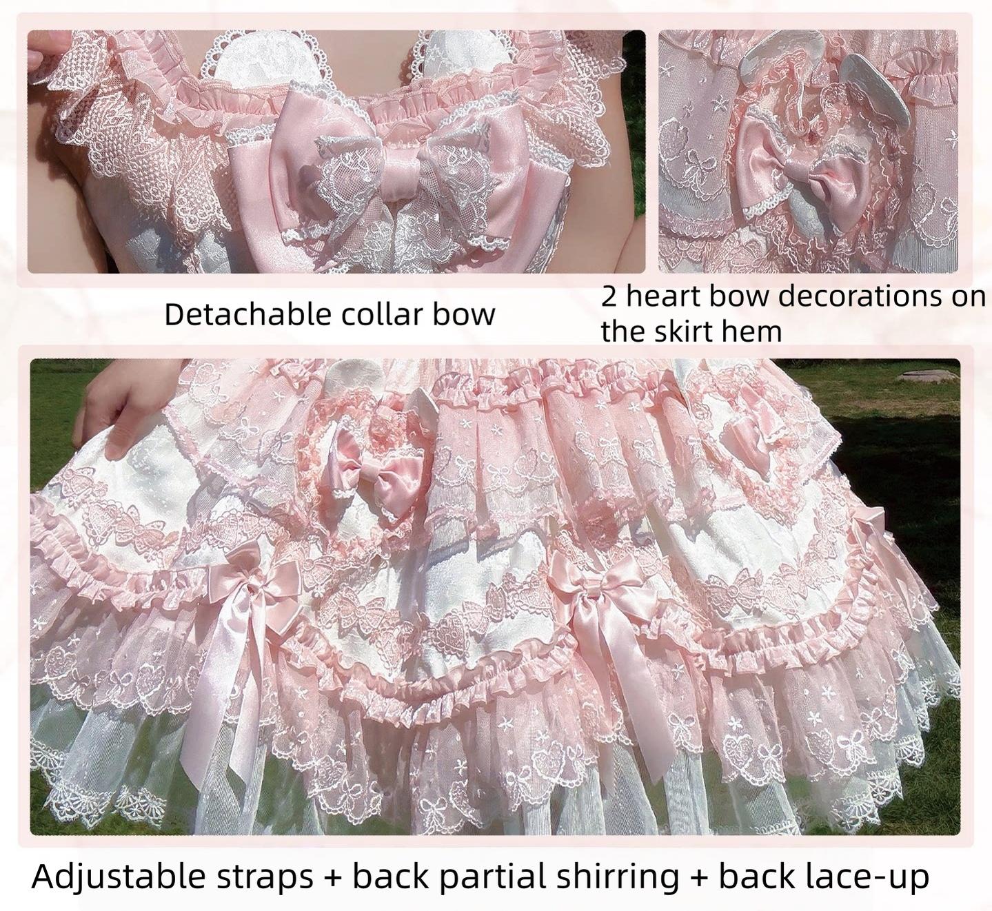 Heart Bear - Sweet Lolita Jacquard JSK Dress, Layered Lace
