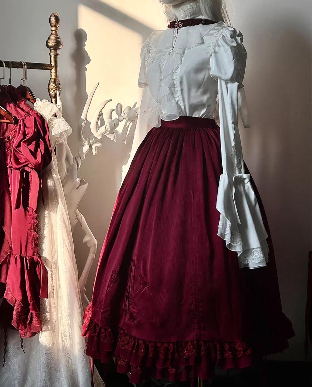 Dragon Bone - Gothic Lolita Blouse, Irregular Swallowtail Flounce Hem