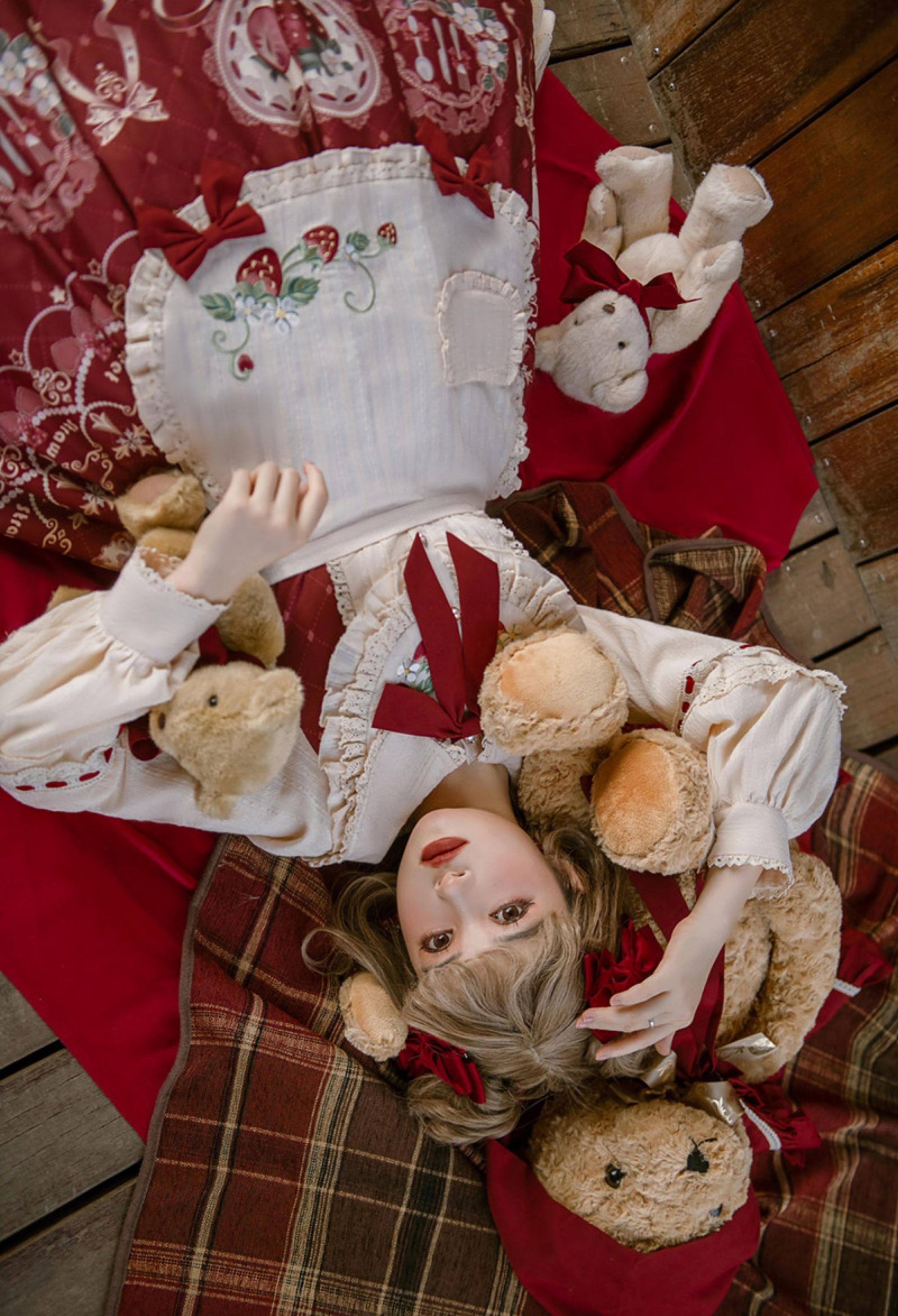Strawberry Diary - Sweet Lolita Strawberry Print OP Dress with Cape