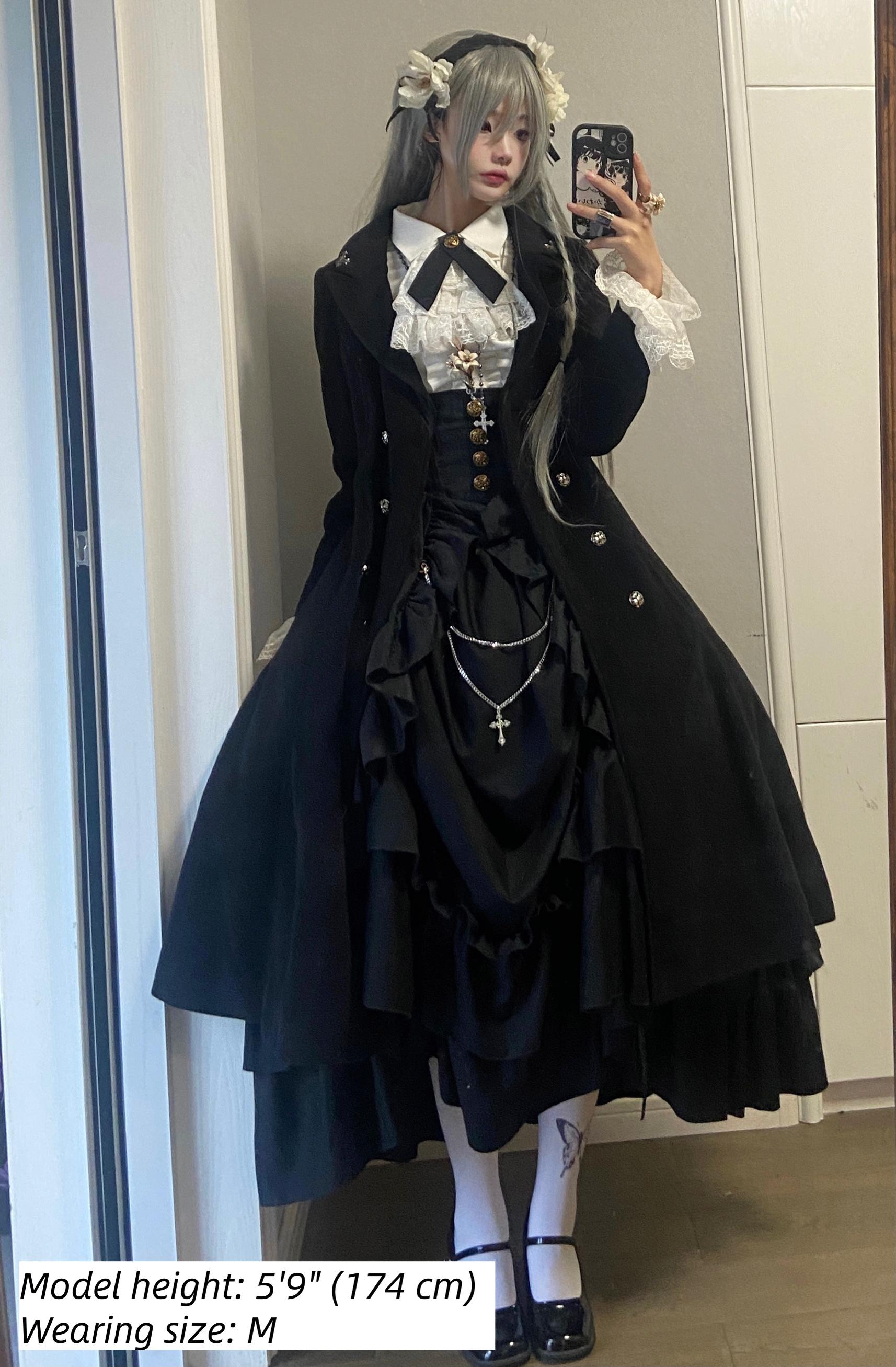 Nightingale Girl - Downfall Dawn - Gothic Lolita Black Double-Breasted Coat 43930:789803