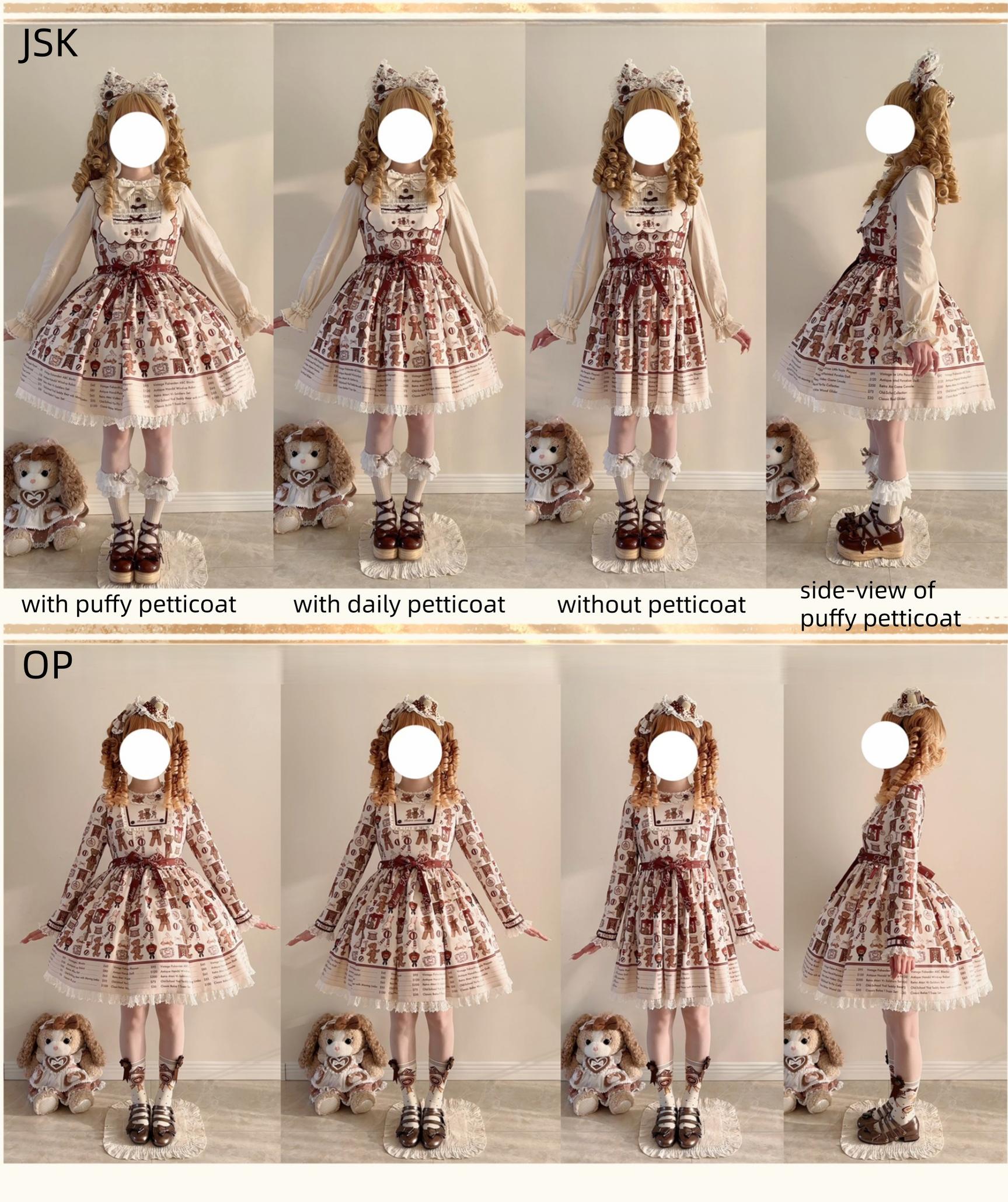 Fairyfaith - Little Bear Daily - Kawaii Lolita Embroidered JSK & OP Dress, Bear Print 44384:806391
