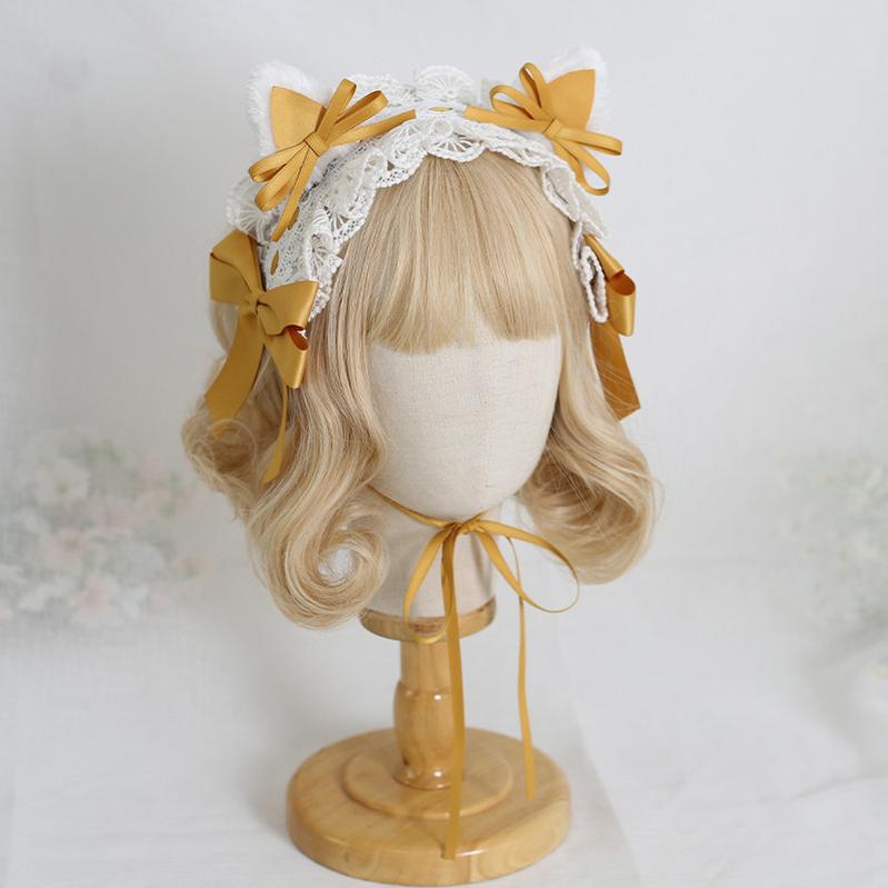 Xiaogui - Sweet Lolita Cat Ear Bow Headband Ginger Yellow Cat Ear Hairband