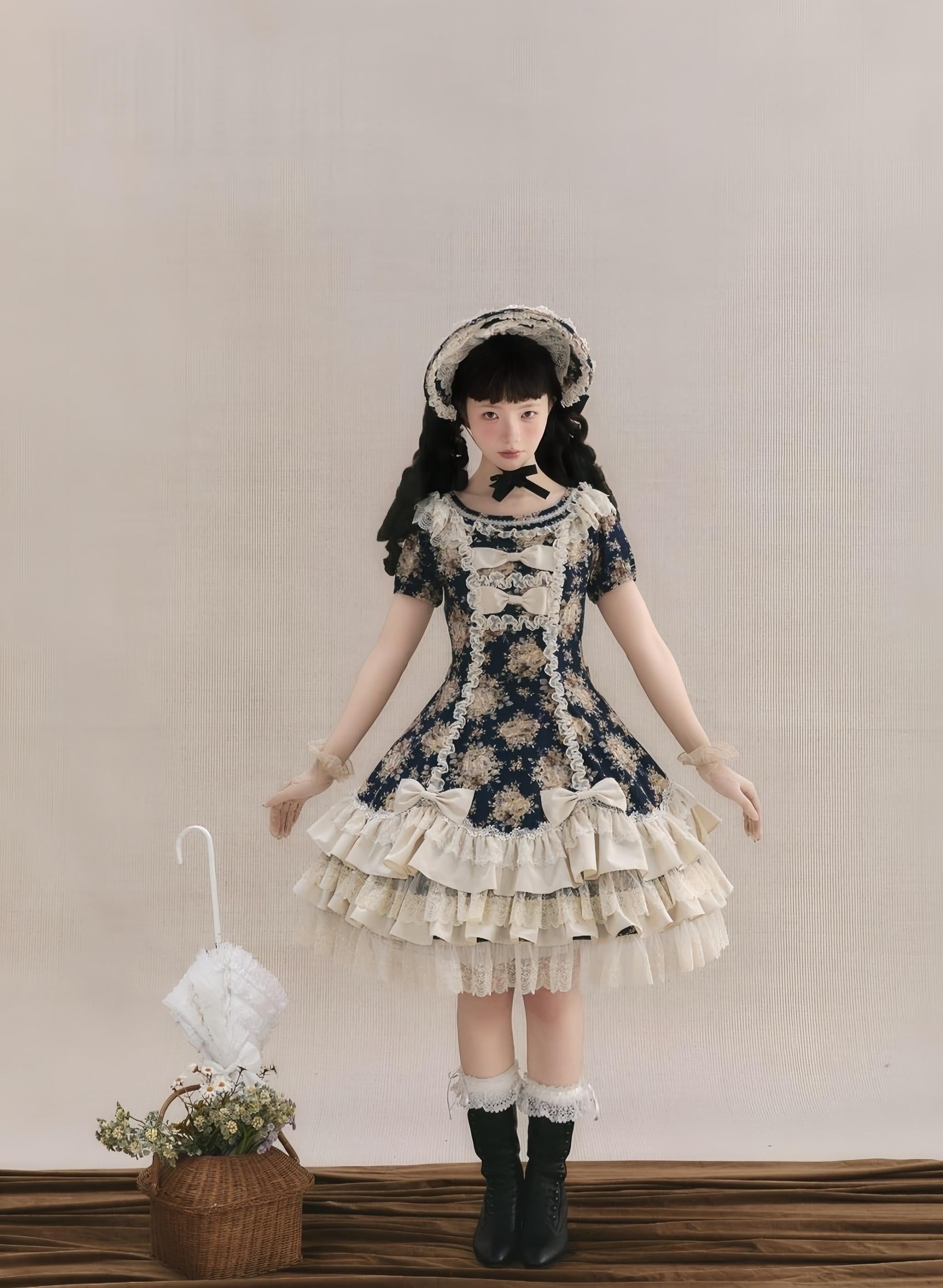 Diana Rose Wall - Old School Lolita Rose Print OP Dress, Side Zipper (2XL L M S XL XS) 44903:827552