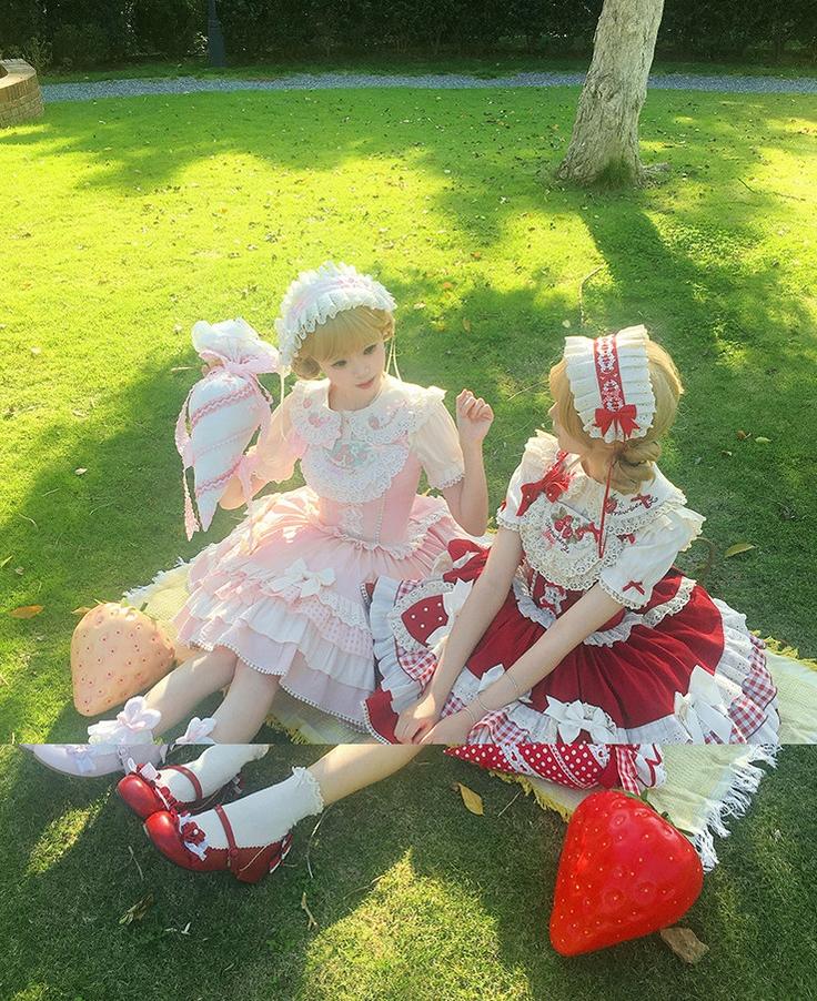 Sweet Lolita Jacquard Blouse, Strawberry Embroidery Collar 45673:858127