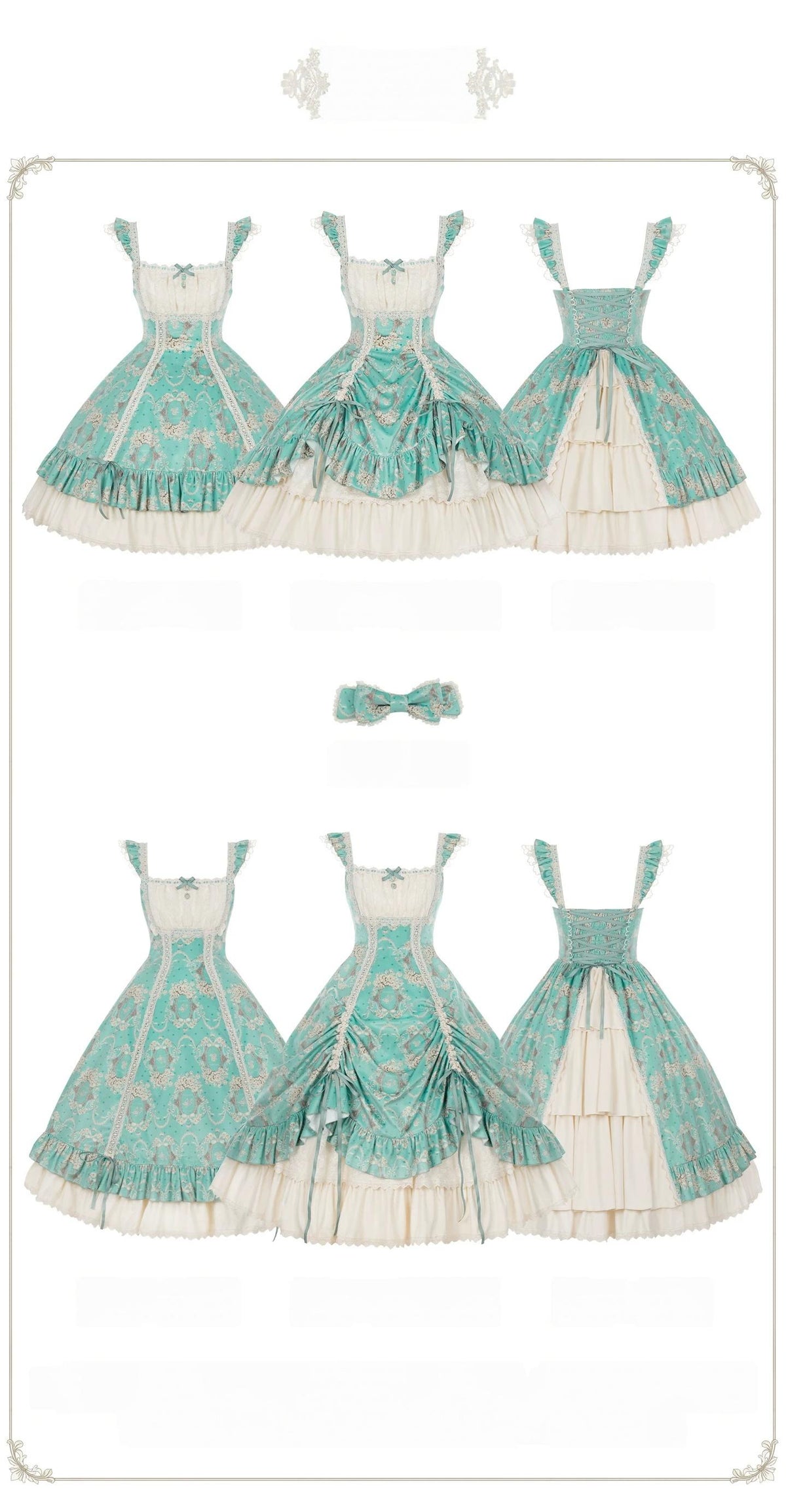Old Courtyard Floral Letter - Classic Lolita Printed JSK Dress Set, Drawstring Lift-up Hem 46102:875325