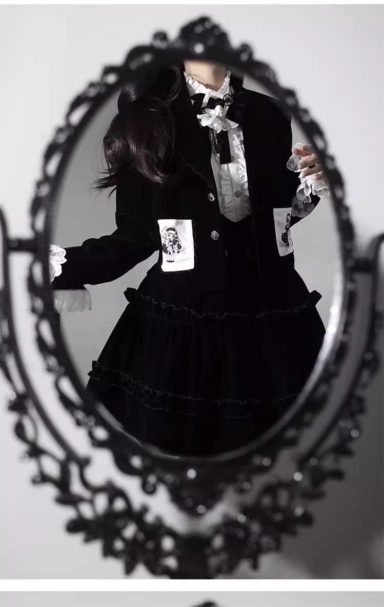 CastleToo - Erosion Heart F-Type - Ouji Lolita Suit Black Velvet Shorts and Skirt 40628:669928