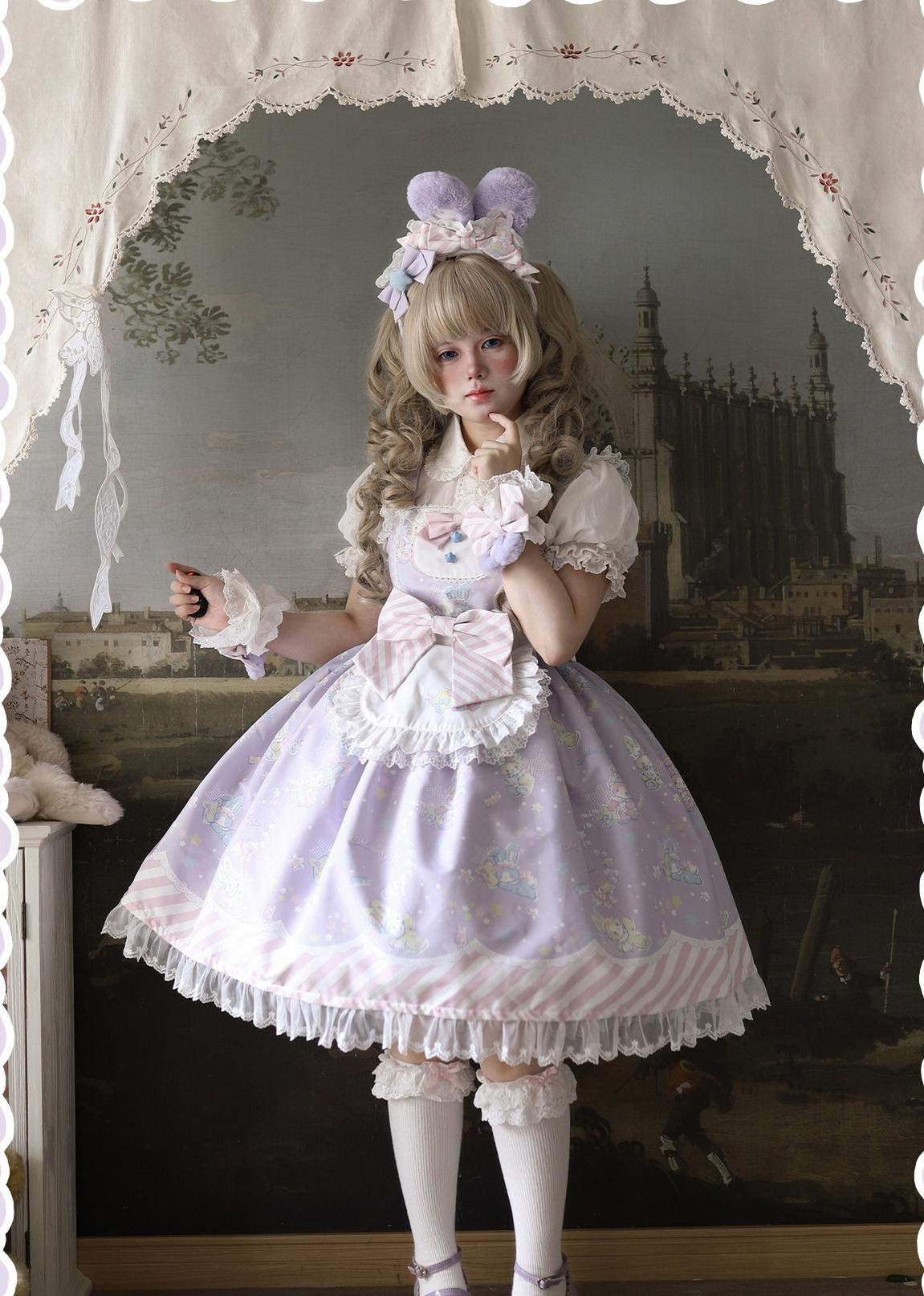 Star Gummies - IP Collaboration Sweet Lolita Dress, Bunny Print & Lace 44608:830639