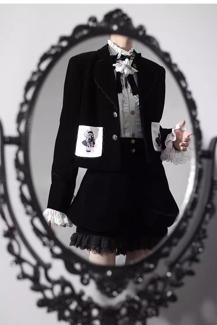 CastleToo - Erosion Heart F-Type - Ouji Lolita Suit Black Velvet Shorts and Skirt 40628:669924
