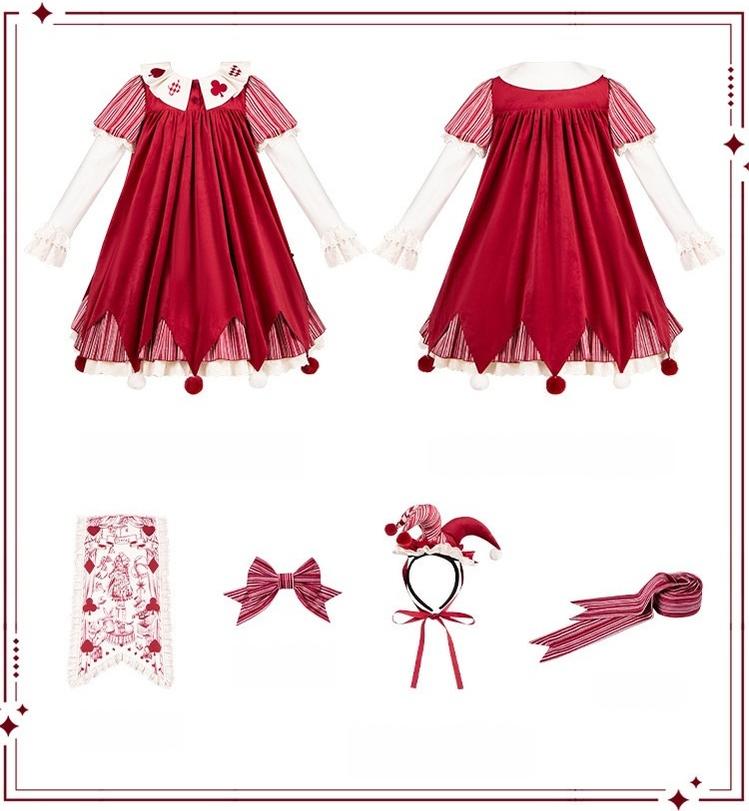 Puppet Mask - Clown Inspired Gothic Lolita OP Dress, Loose Fit 44409:807305