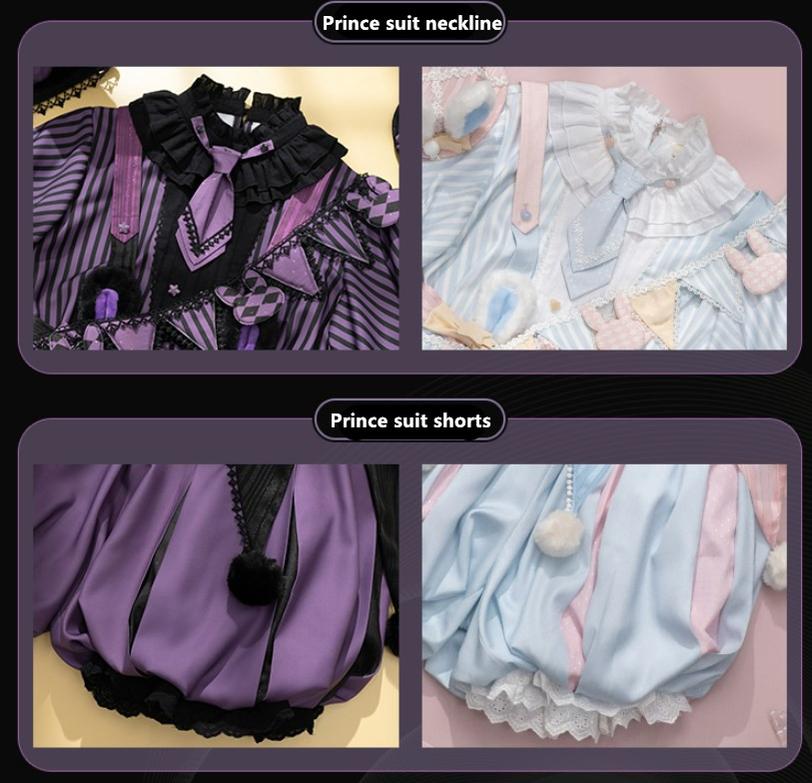 Forest Fluorescent Carps~Ouji Lolita OP Dress Circus Lolita Strip Prince Suit 38690:596646