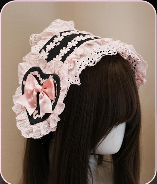 Maiden's Heart Knot - Old School Lolita Polka Dot Bow Accessories with Ruffles